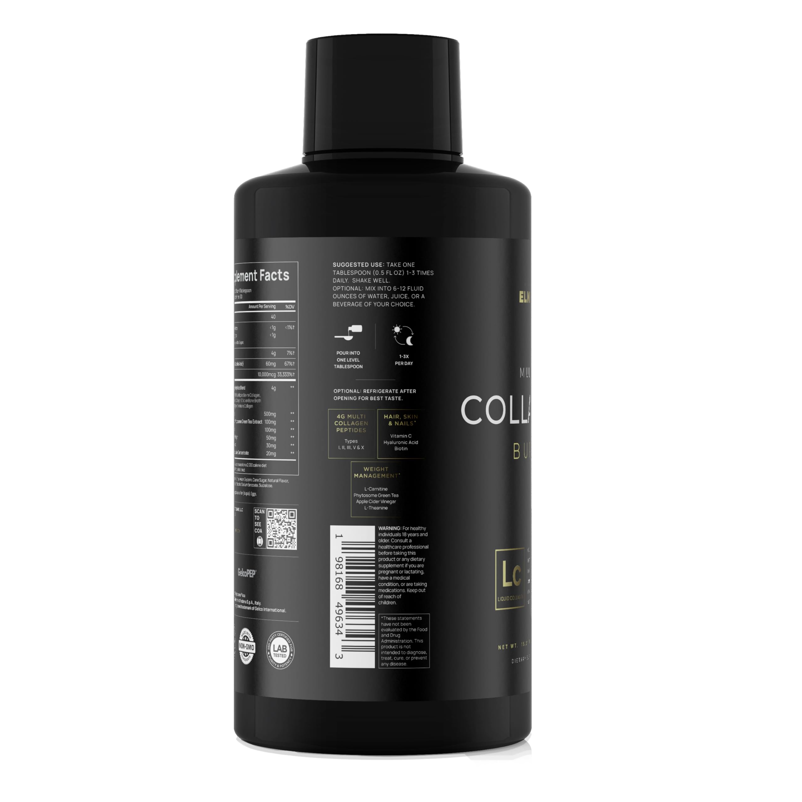 Premium Liquid Collagen for Women Weight Loss & Beauty w. Hyaluronic Acid, Biotin, L-Carnitine, Apple C Vinegar - Ultra Pure Multi Collagen Protein Shots Drink