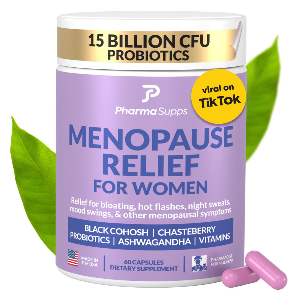 Natural Menopause Supplements for Women - Perimenopause Supplements for Hormonal Balance, Bloating & Mood Swings | Hot Flashes Menopause Relief w/Probiotics & Prebiotics, Black Cohosh & Chasteberry PharmaSupps Au supplements