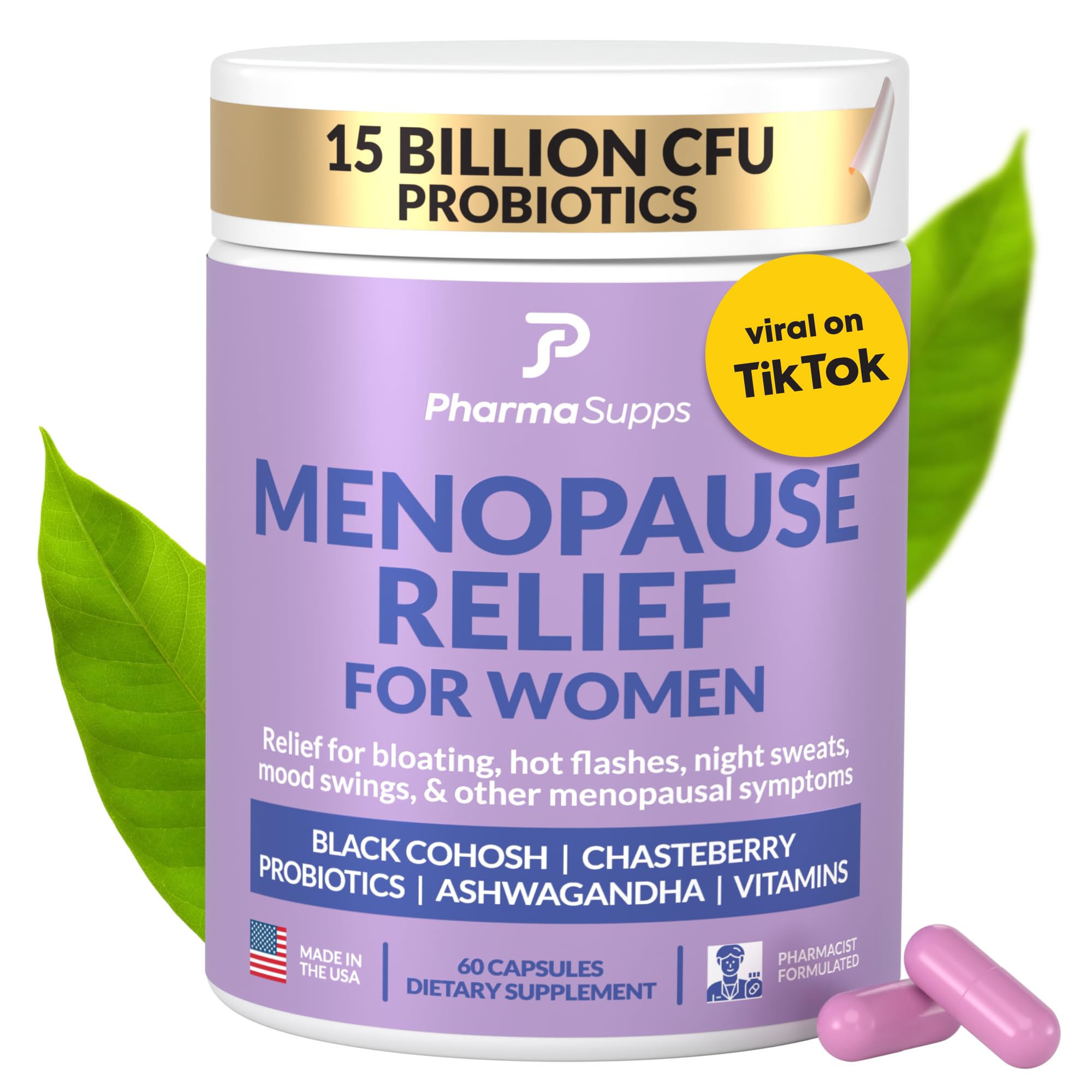 Natural Menopause Supplements for Women - Perimenopause Supplements for Hormonal Balance, Bloating & Mood Swings | Hot Flashes Menopause Relief w/Probiotics & Prebiotics, Black Cohosh & Chasteberry PharmaSupps Au supplements