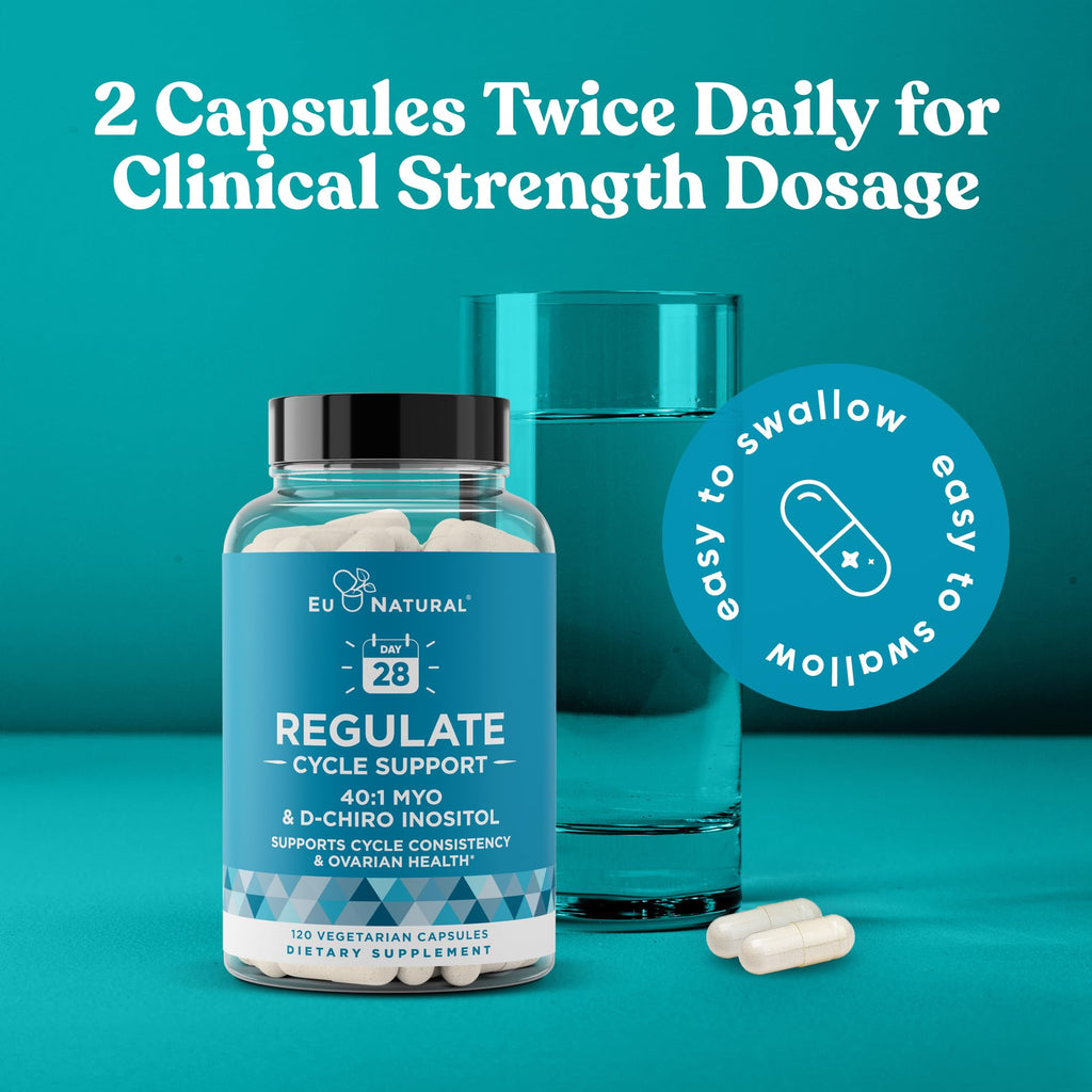 Regulate Cycle Support – Hormone Balance for Women at Optimal 40:1 Myo-Inositol 2000 mg & D-Chiro Inositol 50 mg – Supplement for Period Consistency, Menstrual & Ovulation Support – 120 Vegan Capsules Eu Natural Au supplements