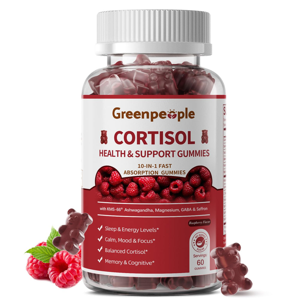 GREENPEOPLE Cortisol Supplements for Women & Men - Cortisol Reducer Detox Manager w/KSM-66 Ashwagandha/Magnesium/L-theanine/GABA/Vitamin B6 for Mood/Sleep/Stress Relief 60 CT Raspberry Flavor Gummies GREENPEOPLE Au supplements
