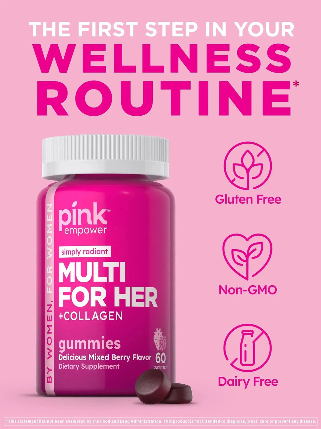 PINK Multivitamin Gummies for Women | Non-GMO & Gluten Free | Plus Collagen & Biotin | Mixed Berry Flavor PINK Au supplements