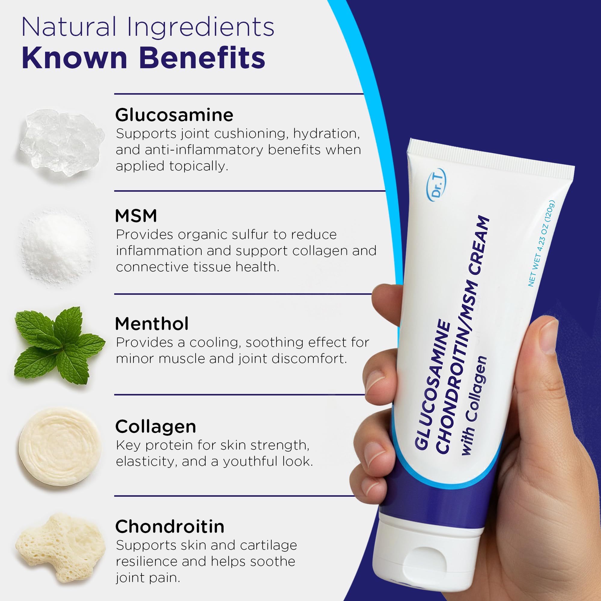 Dr. T Glucosamine Chondroitin Cream - Premium Formula with MSM and Collagen for Joint and Muscle Discomfort - Maintains Joint Strength, Flexibility & Muscle Mobility - 4.23 oz / 120g (1 Pack) Dr. T Au supplements