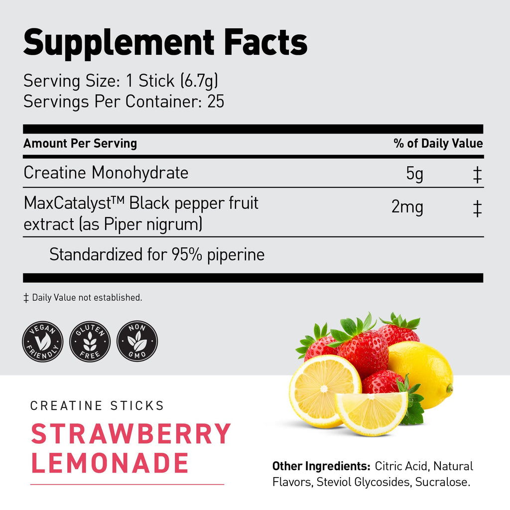Kaged Creatine Monohydrate + Max Absorption Technology | Micronized Powder Stick Packs | Strawberry Lemonade | Muscle Building & Recovery | Brain Health