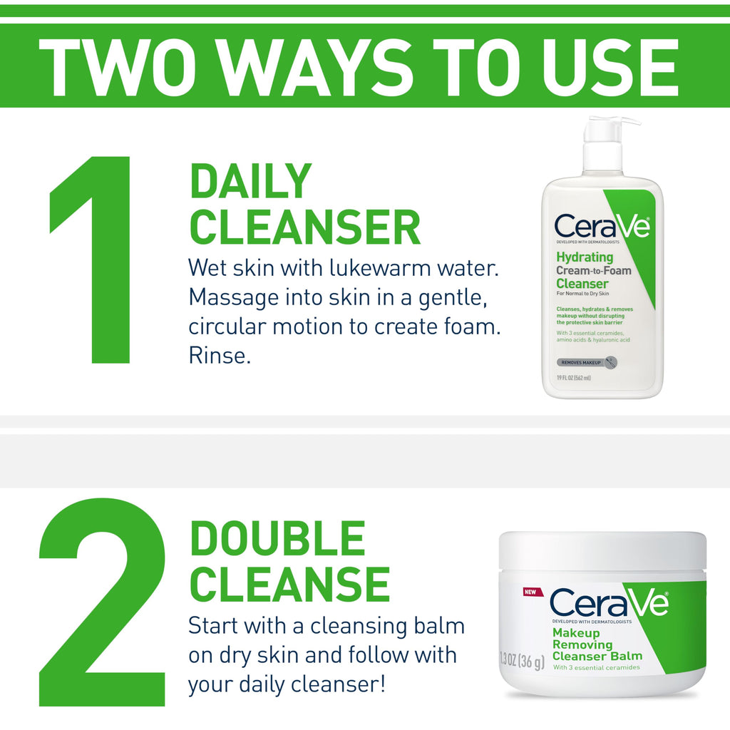 CeraVe Hydrating Cream To Foam Cleanser, Makeup Remover Face Wash For Dry Skin