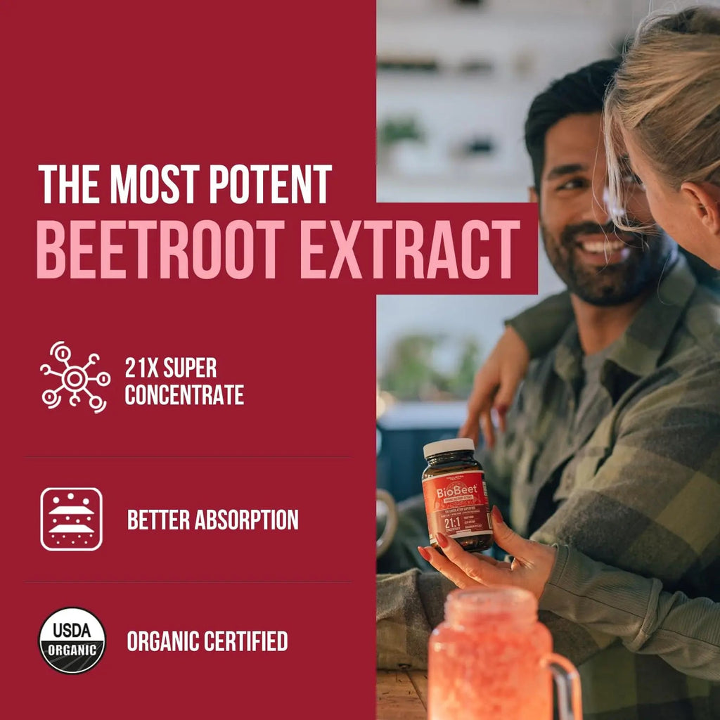 BioBeet® Max Strength Beet Root Capsules - 21:1 Concentrate, Each Serving Derived from 28,350 mg Organic Beetroot - Absorption Enhancement Triquetra Health Au supplements