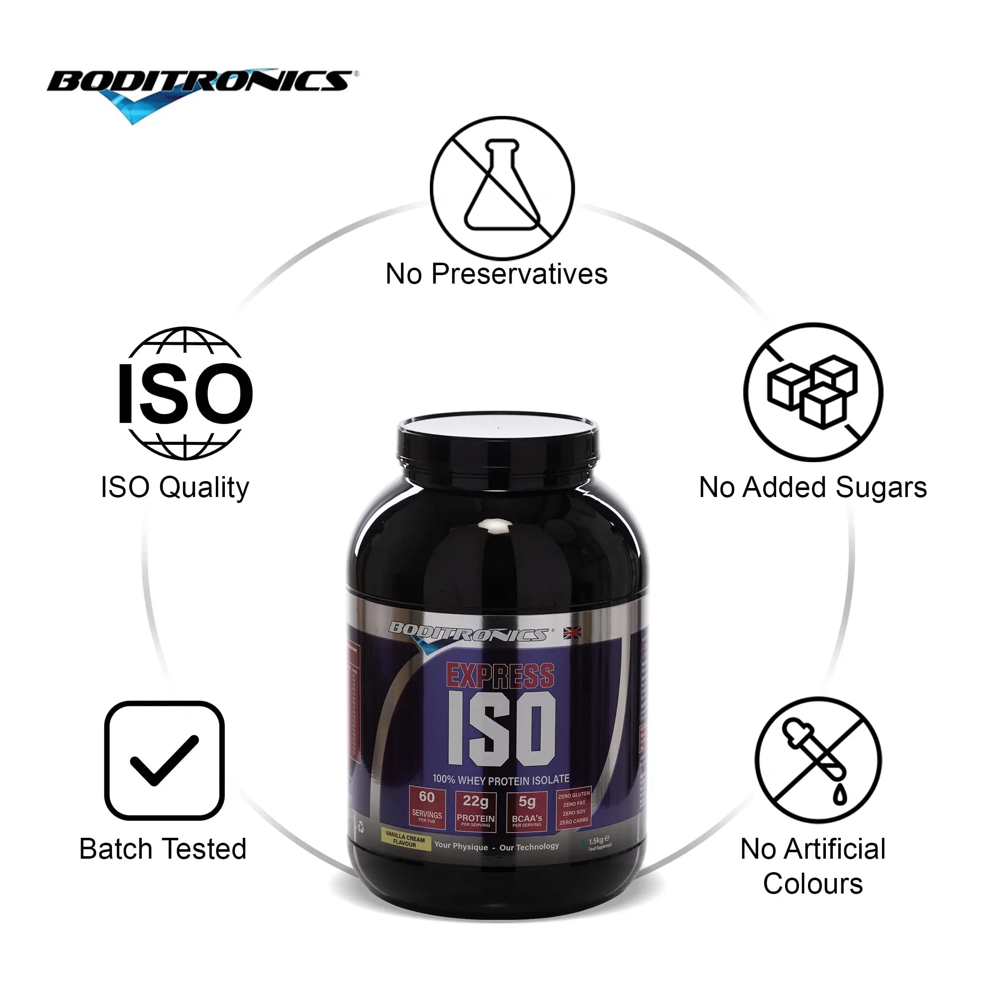 Boditronics 1.5 kg Iso Express Whey 100% Whey Isolate Protein Powder with Occurring Amino Acid Boditronics Au supplements