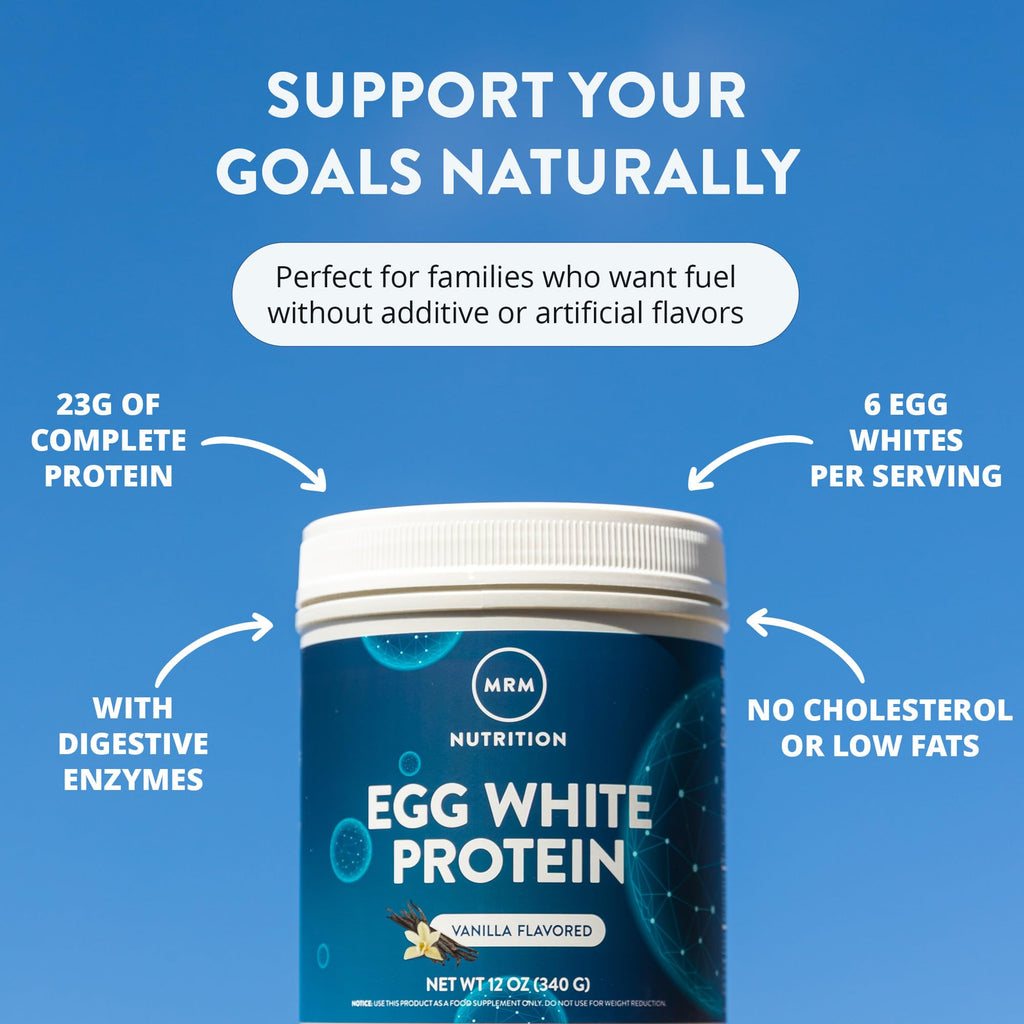 MRM Nutrition Egg White Protein - Sugar Free Vanilla Flavored Powder, 23g Fat-Free Protein with Digestive Enzymes, Free of Dairy, Gluten, and Soy, High Biological Value - 20 Servings