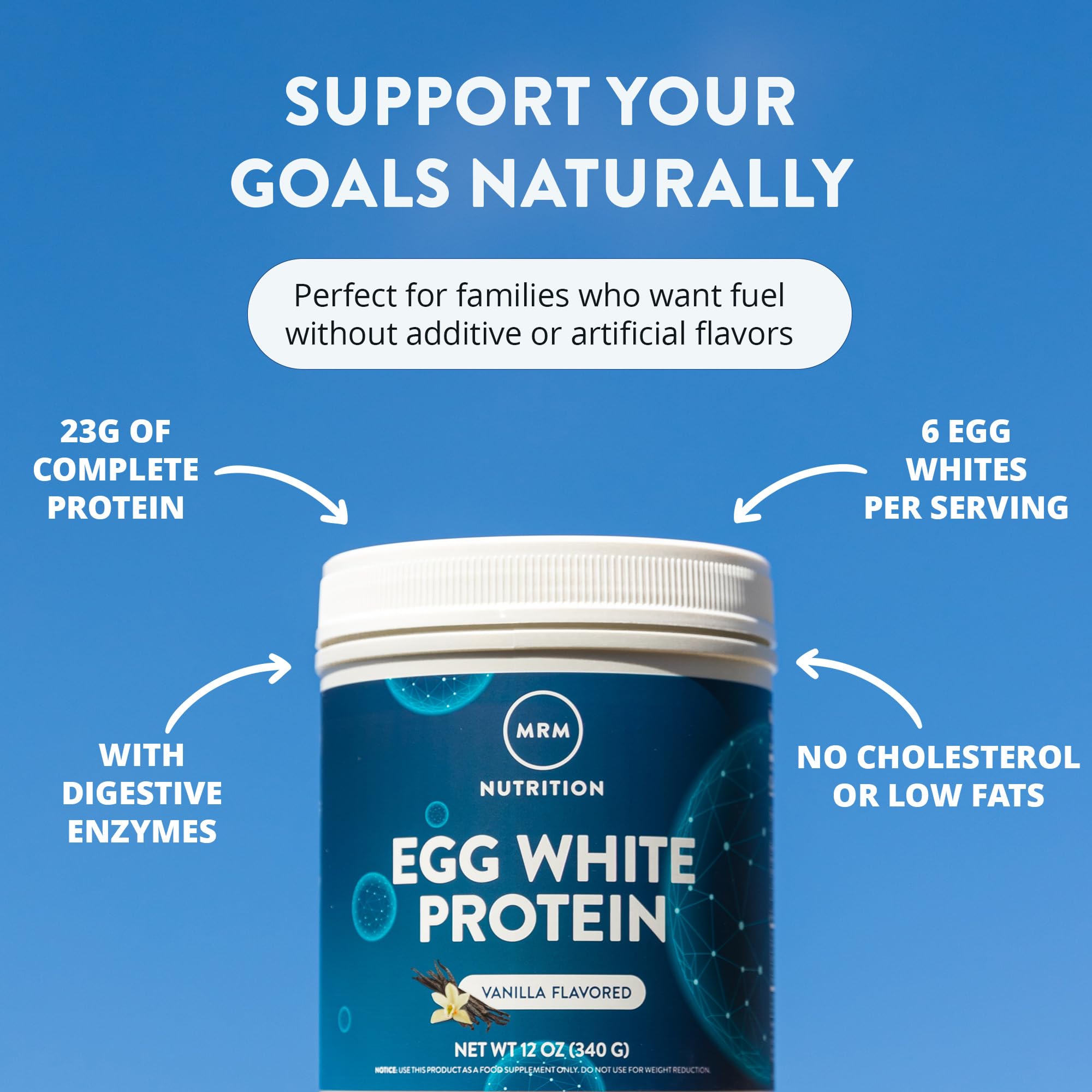 MRM Nutrition Egg White Protein - Sugar Free Vanilla Flavored Powder, 23g Fat-Free Protein with Digestive Enzymes, Free of Dairy, Gluten, and Soy, High Biological Value - 20 Servings