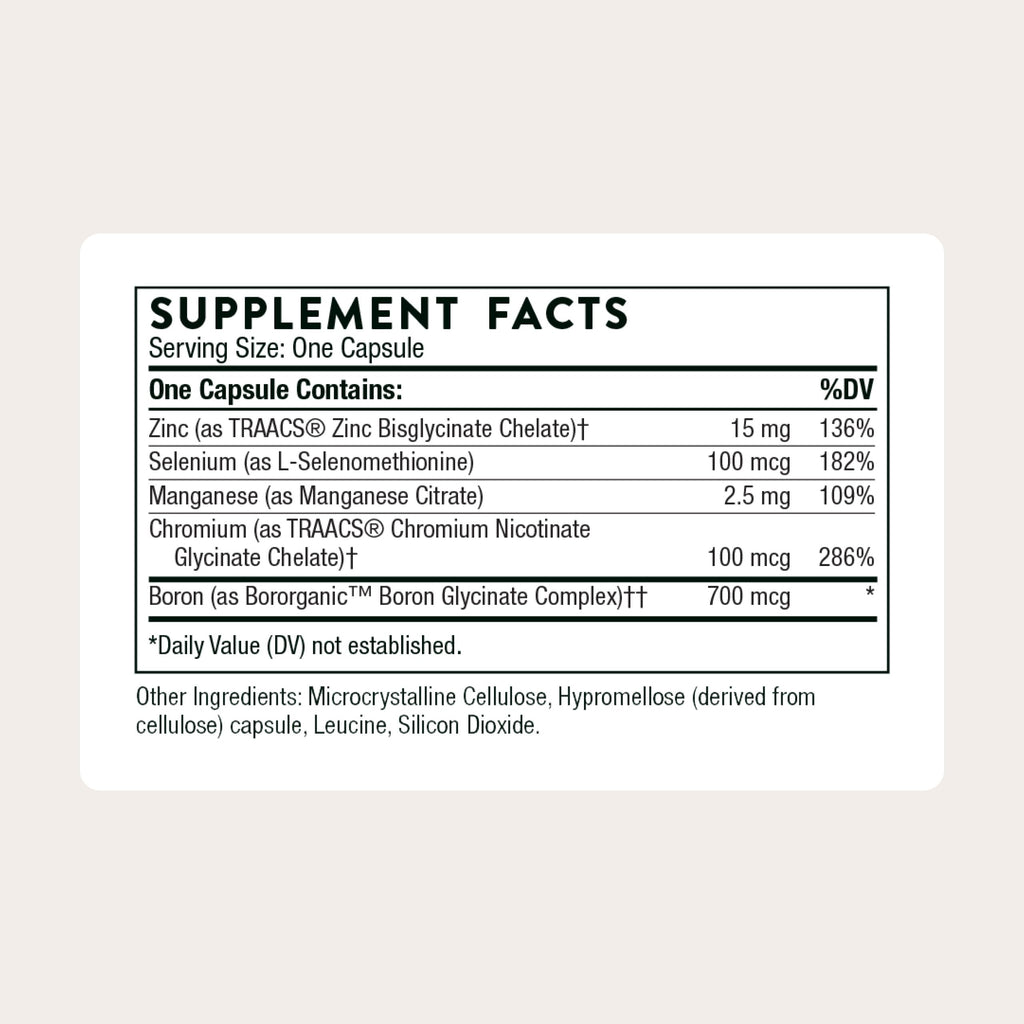 THORNE - Trace Minerals - Optimally Absorbed, Chelated Mineral Supplement with Zinc, Boron, Selenium, Chromium & Manganese - Third-Party Certified