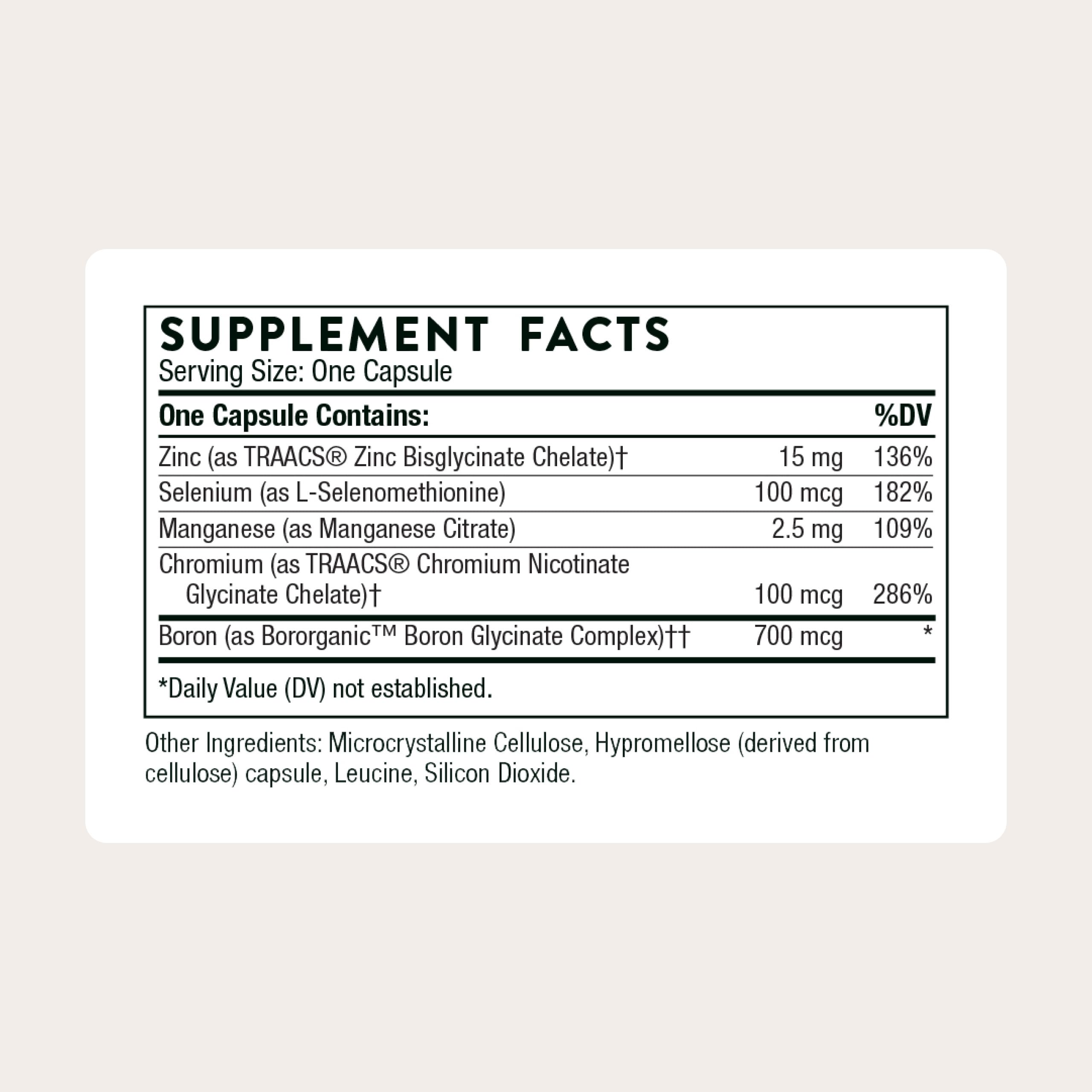 THORNE - Trace Minerals - Optimally Absorbed, Chelated Mineral Supplement with Zinc, Boron, Selenium, Chromium & Manganese - Third-Party Certified