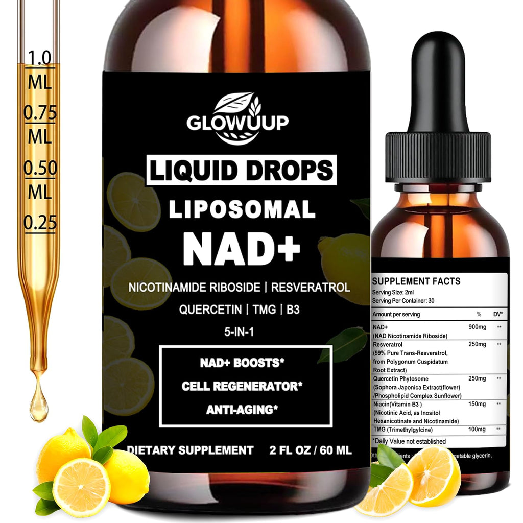 NAD Supplements for Women & Men, Liposomal NAD Nicotinamide Riboside Resveratrol 900mg w. B3 Vitamin Quercetin TMG, Liquid Resveratrol NAD Plus Supplement for Anti-Aging Energy Focus Longevity GLOVVUUP Au supplements