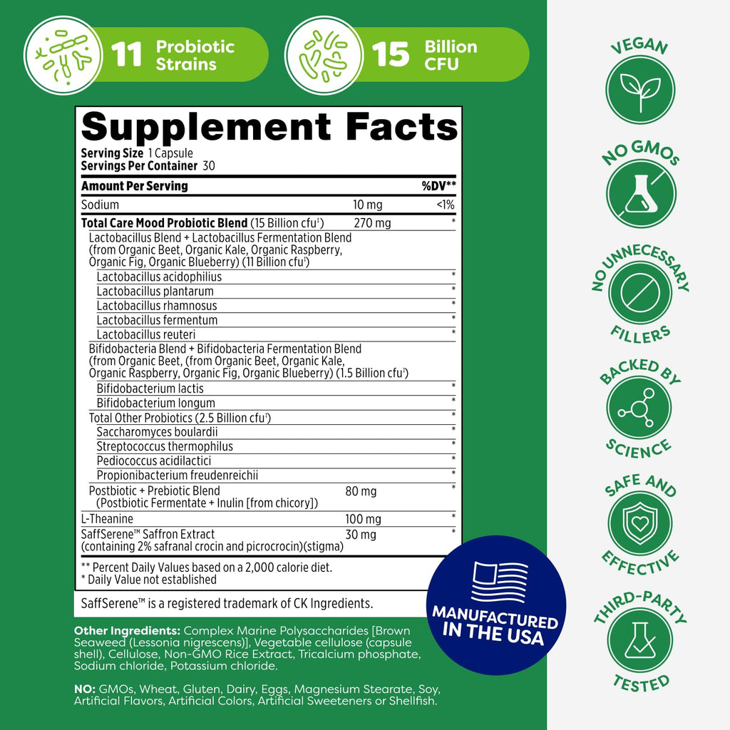 Probulin Mood Probiotics for Women with Saffron, L Theanine, Probiotic, Prebiotic, Postbiotic - Mood Support Supplement & Gut Support - Vegan, Non GMO, 30 Capsules Probulin Au supplements