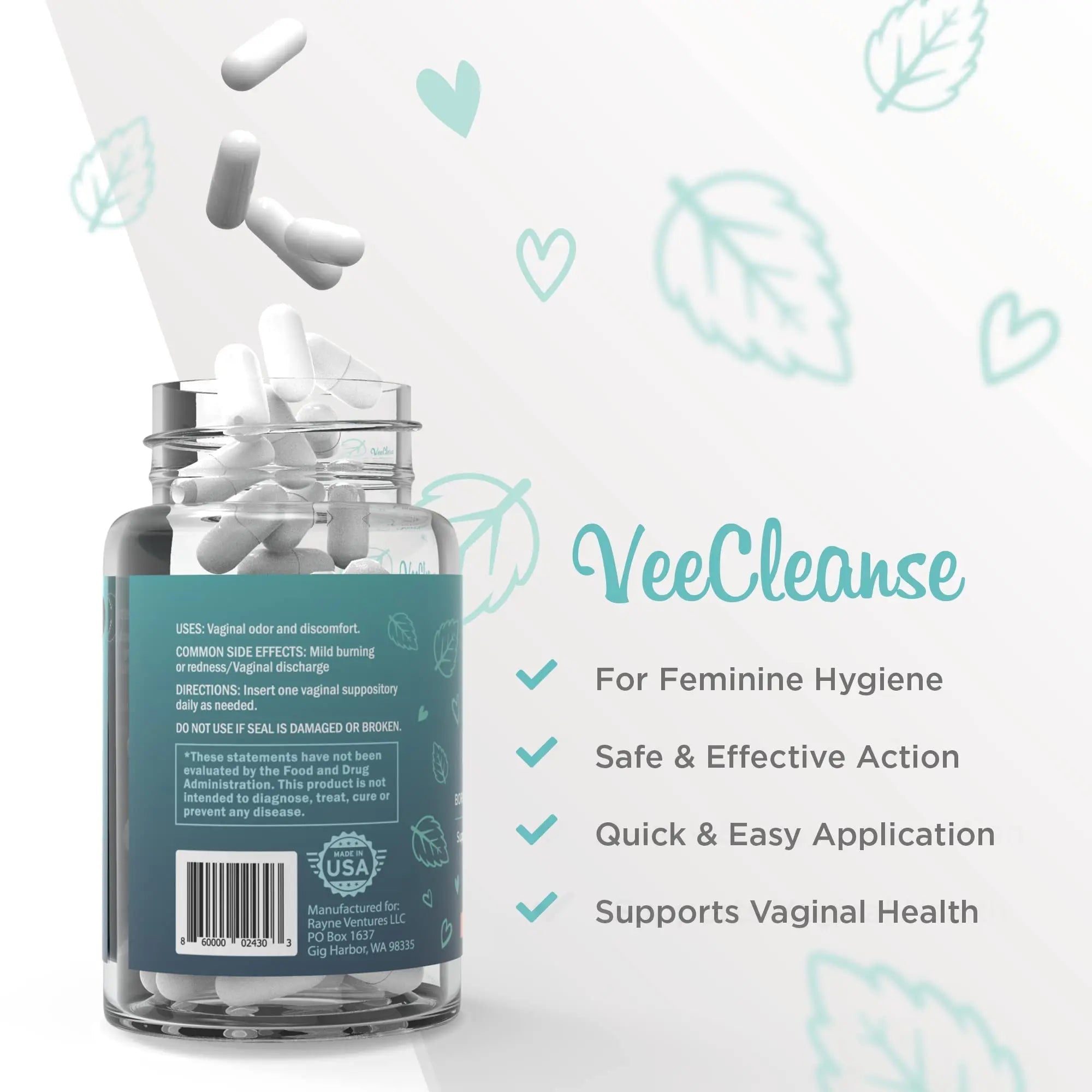 VeeFresh - VeeCleanse Boric Acid Vaginal Suppositories - Vaginal pH Balance Suppositories VeeFresh Au supplements