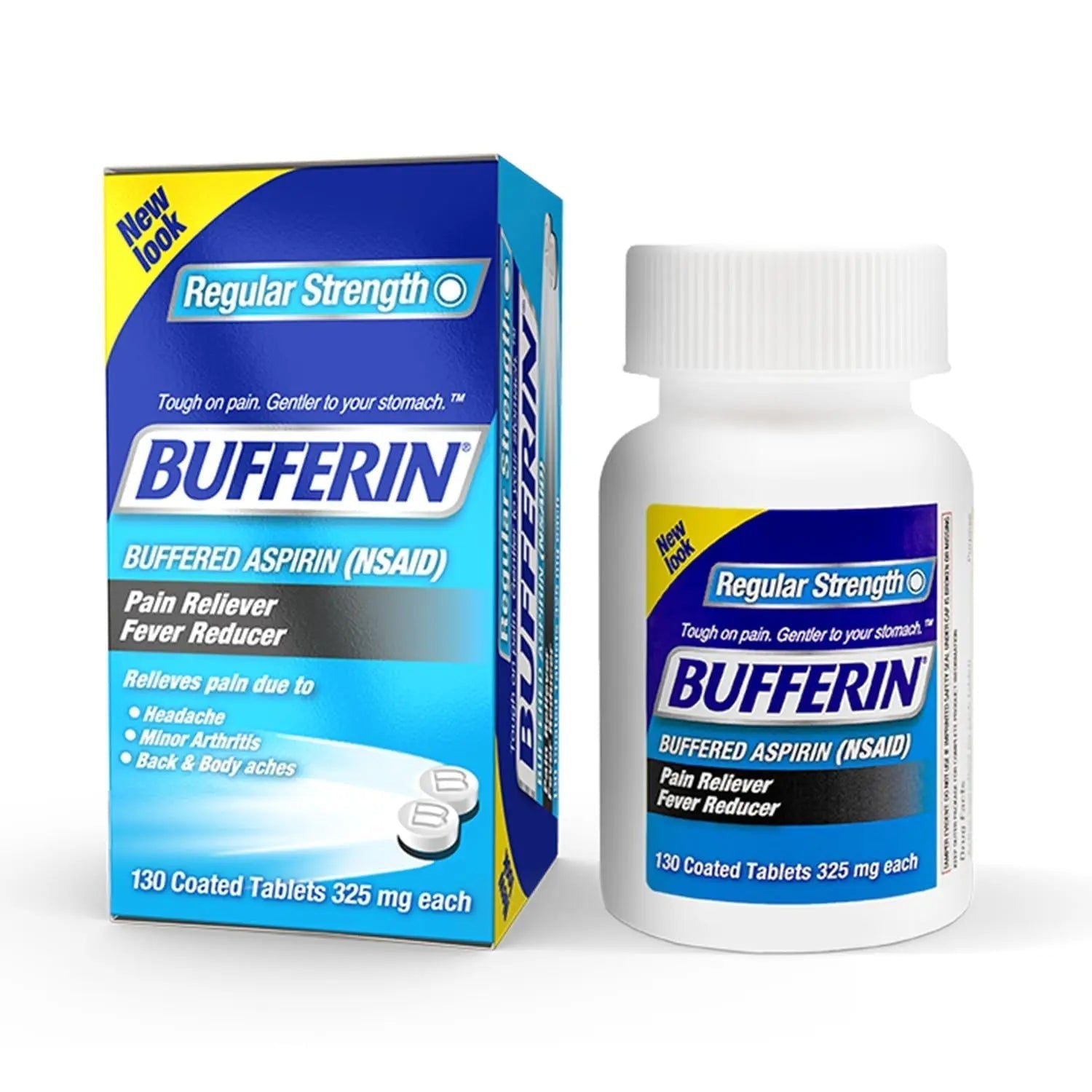 Bufferin Aspirin 325mg, Pain Reliever & Fever Reducer, with 3 Buffering Agents Relieves 7 Types of Pain: Headaches, Back Ache, Arthritis, Muscle Aches & More, for Adults, 130 Coated Tablets, 1-Pack Bufferin Au supplements