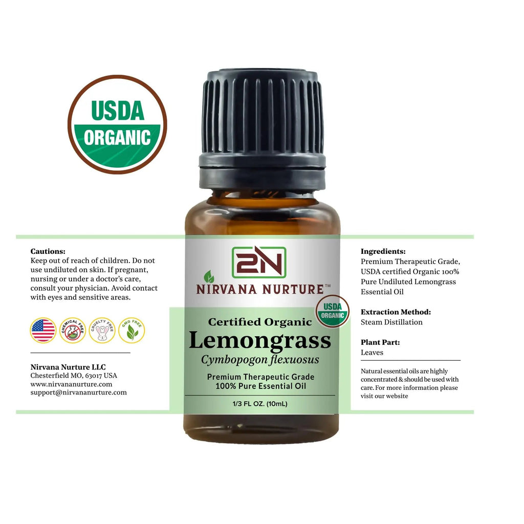 Nirvana Nurture Lemongrass Essential Oil USDA Certified Organic 100% Pure Premium Therapeutic Grade Nirvana Nurture Au supplements