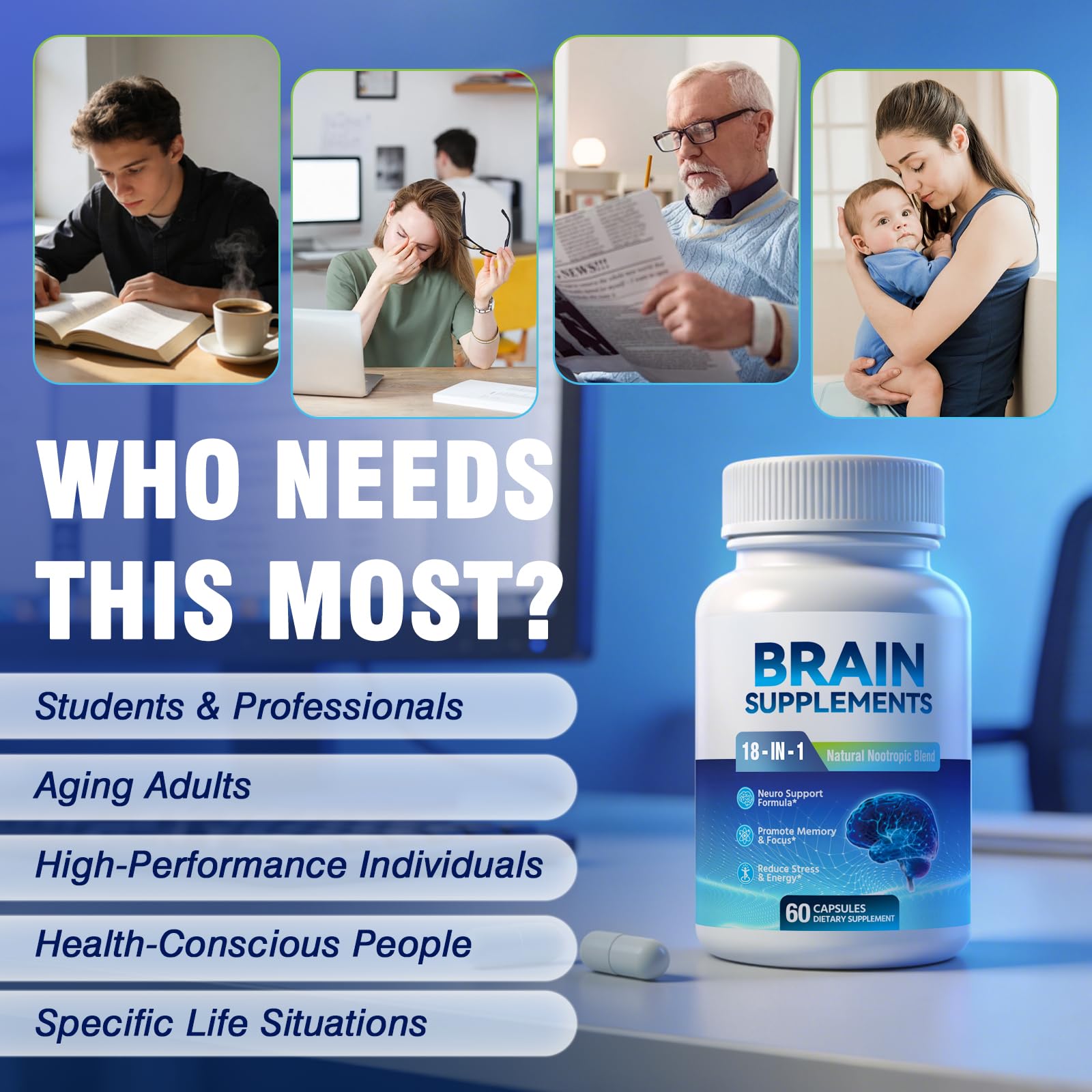 18-in-1 Brain Supplement for Memory and Focus – Nootropic Capsules with Alpha GPC, Bacopa, Ginkgo Biloba, Lion's Mane, Vitamin B6 & B12 | Cognitive Health, Mental Clarity | Vegan, Non-GMO Fenolutra Au supplements