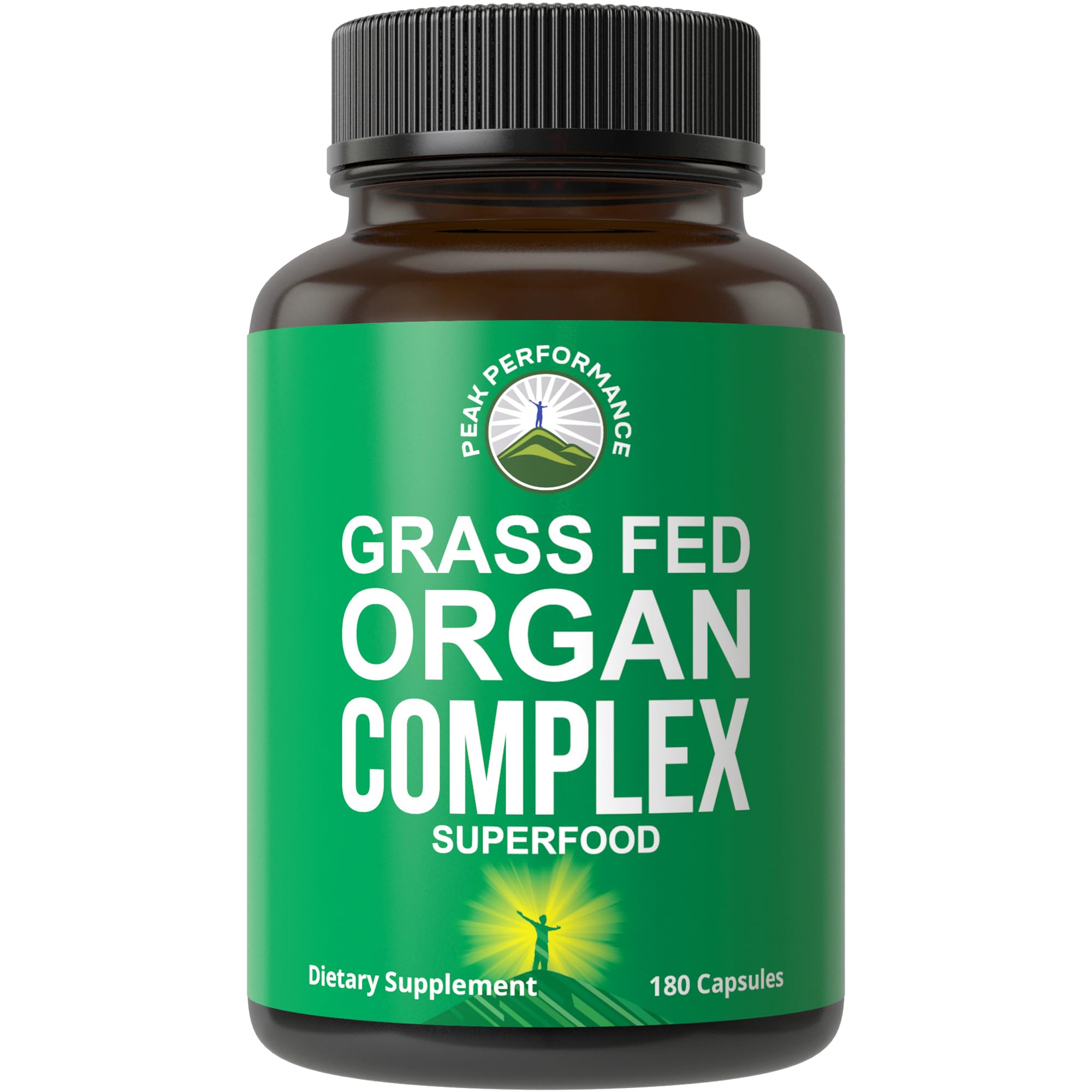 Peak Performance Grass Fed Beef Organ Complex from New Zealand (180 Capsules) Desiccated Organs Superfood Pills. GrassFed Beef Liver Capsules with Heart, Kidney, Pancreas, Spleen. Supplement Peak Performance Au supplements
