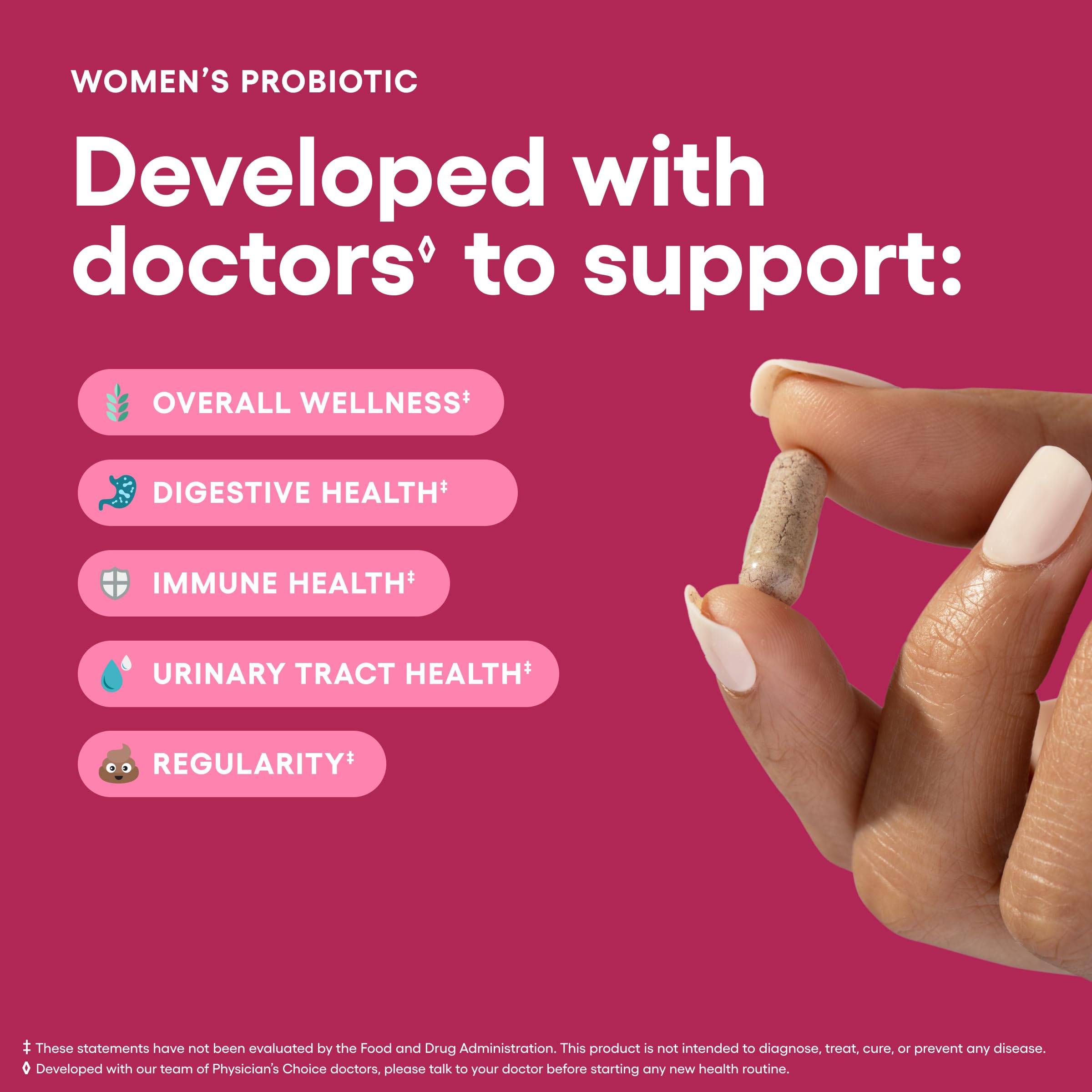 Physician's CHOICE Probiotics for Women - PH Balance, Digestive, UT, & Feminine Health - 50 Billion CFU - 6 Unique Strains for Her - Organic Prebiotics