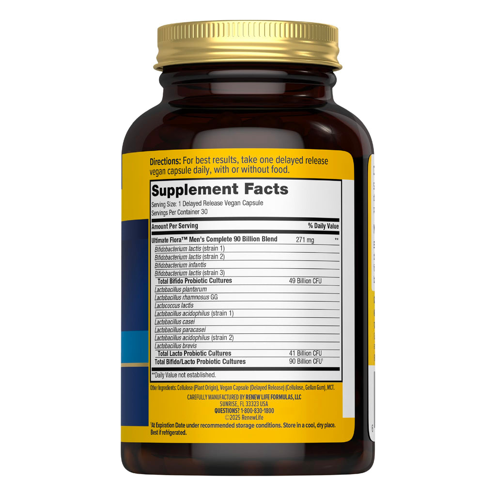 Renew Life Men's Care Probiotic Capsules, Supports Mens Digestive, Colon, Immune and Respiratory Health, L. Rhamnosus GG, Dairy, Soy and gluten-free, 90 Billion CFU, 30 Count