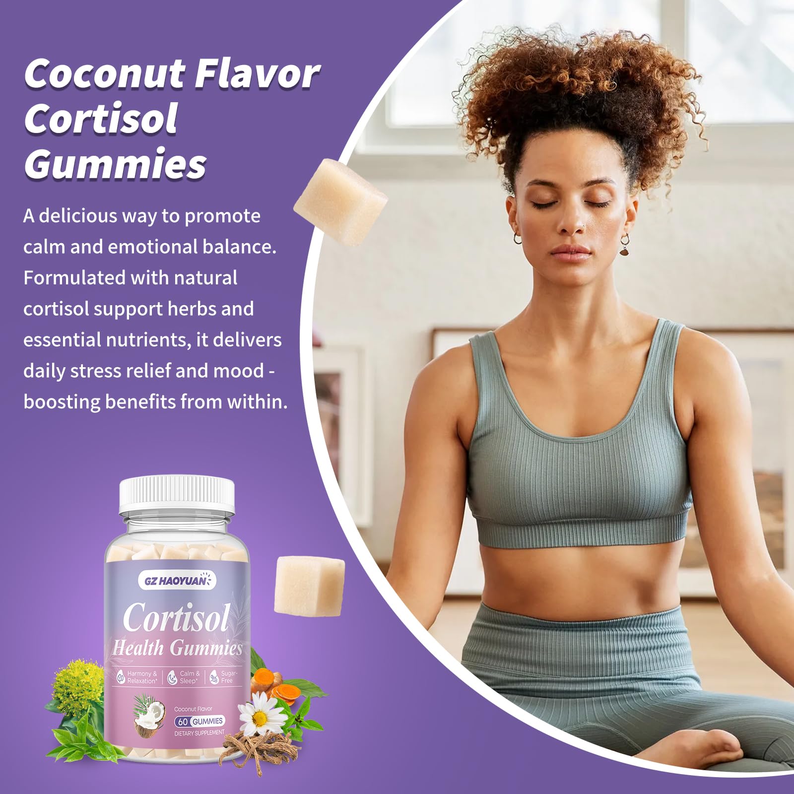 Cortisol Gummies for Women - Cortisol Supplements with Magnesium Glycinate, Ashwagandha, L-Theanine, Vitamin B Complex for Relaxation, Sleep, Calm Mood & Focus - Vegan, Sugar Free Coconut Flavor GZ HAOYUAN Au supplements