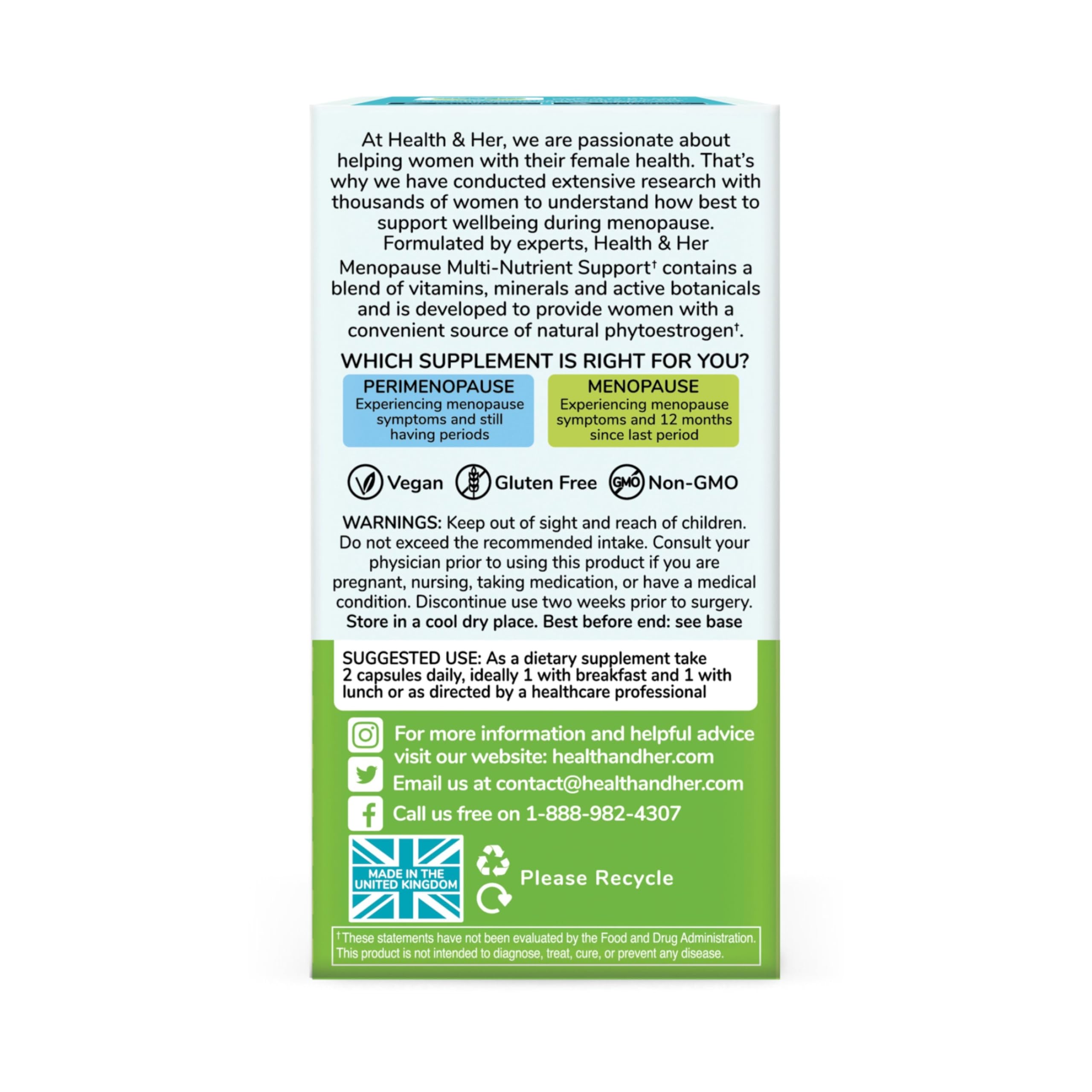 Health & Her Menopause Supplements for Women - Multi-Nutrient Support, Menopause Vitamins for Energy, Bones, Muscles, Skin & Hair, Vegan, Gluten-Free, Non GMO (60ct - 1 Month) Health and Her Au supplements