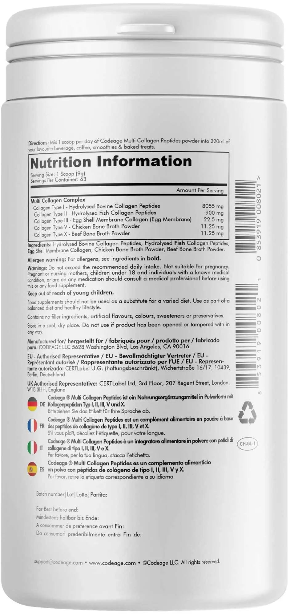 Codeage Multi Collagen Protein Powder Peptides, 2-Month Supply, Hydrolyzed, Type I, II, III, V, X Grass Fed Codeage Au supplements