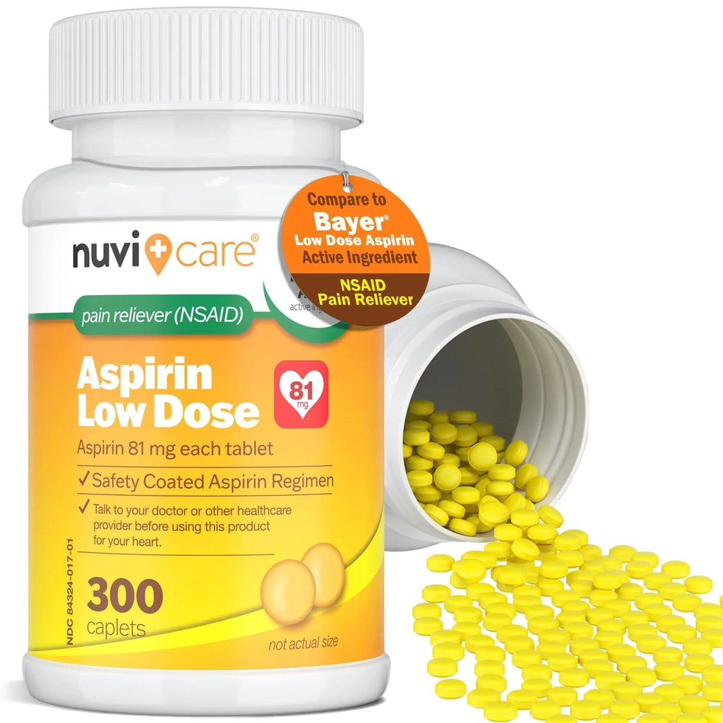 NUVICARE Low Dose Aspirin 81mg for Adults Coated Caplets - Compare to Active Ingredient in Low Dose Bayer Aspirin for Adults - Safety Coated (300 Count) NUVICARE Au supplements