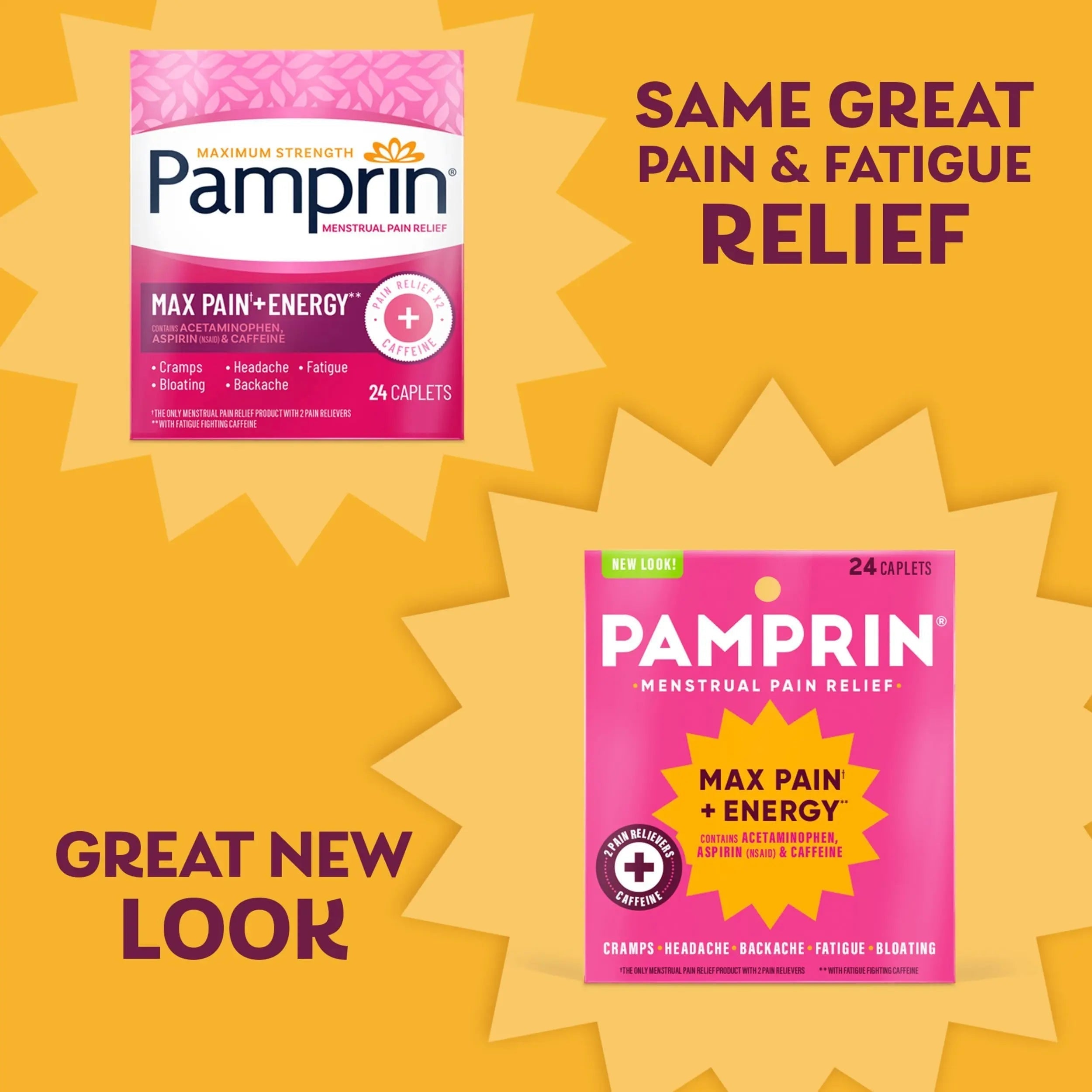 Pamprin Maximum Strength Max Pain and Energy Formula, Menstrual Period Symptoms Relief for Cramps, Bloating and Fatigue, 24 Caplets Pamprin Au supplements