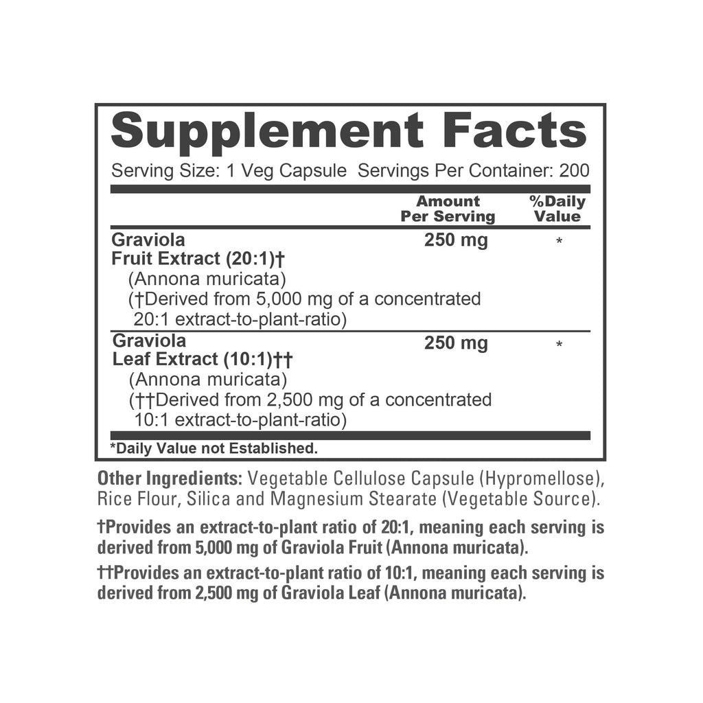 NusaPure Graviola 20:1 & 10:1 Extract - Suitable for Vegetarian/Vegan, Non- GMO - 7500 mg - 200 Capsules NusaPure Au supplements