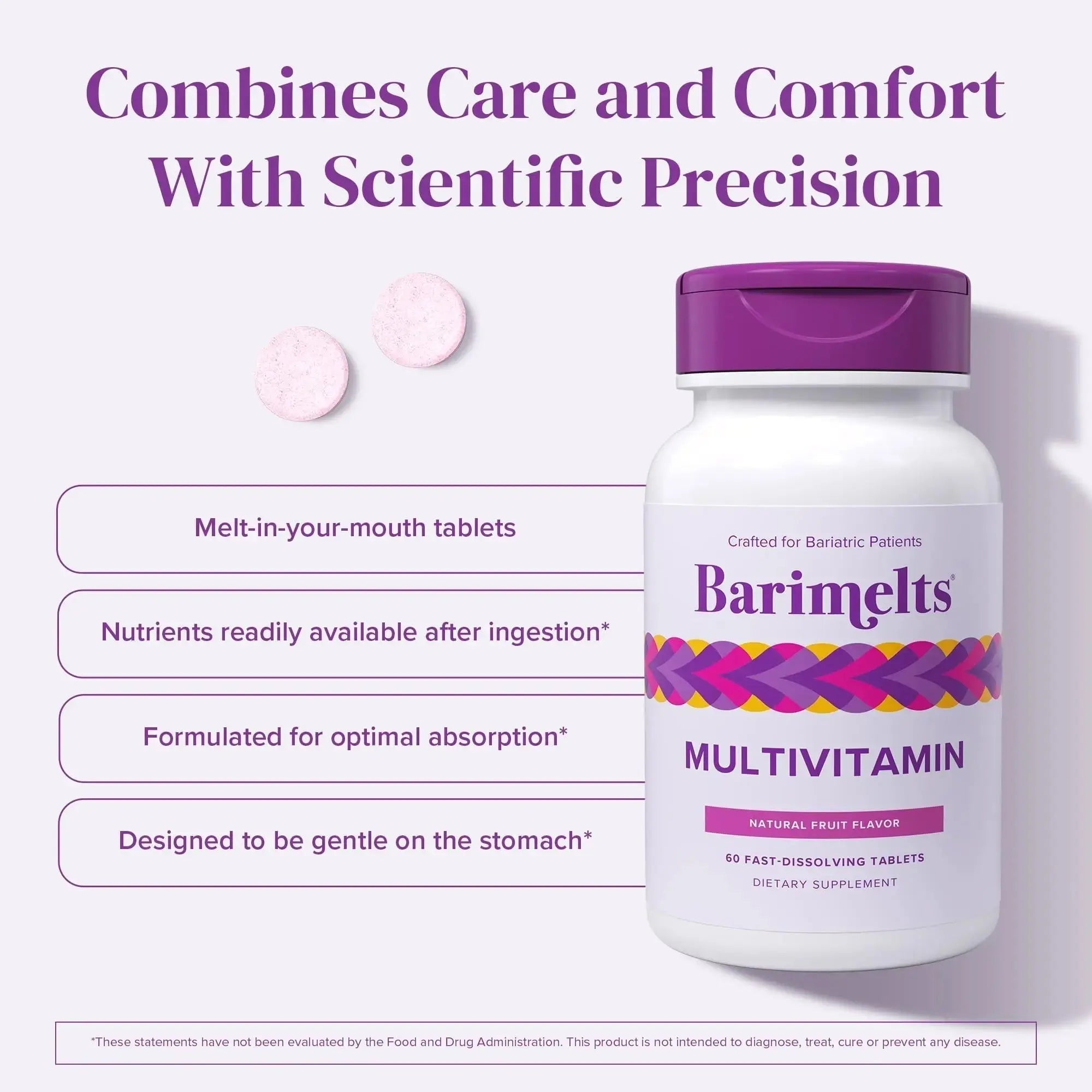 BariMelts Multivitamin, 60 Fast-Dissolving Tablets (1-Month Supply), Sugar-Free Bariatric Multivitamin for Women, Natural Fruit Flavor BariMelts Au supplements