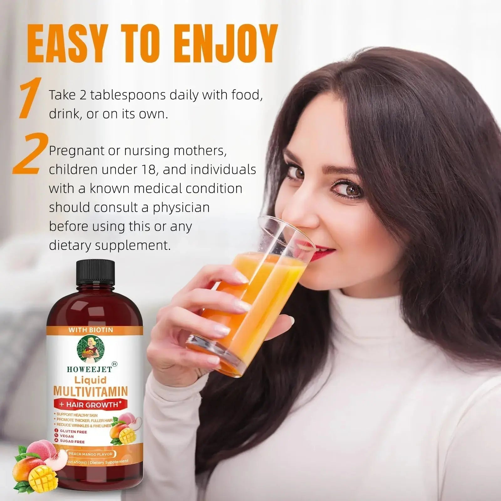 Liquid Multivitamin for Hair Growth | Biotin 10000mcg | Hair & Skin Support Supplement | Clinically Tested for Thicker Hair & Skin Elasticity HOWEEJET Au supplements