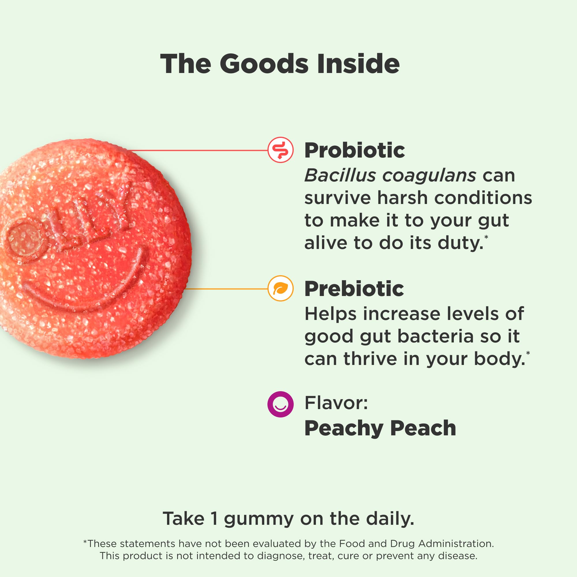 OLLY Probiotic + Prebiotic Gummy, Digestive Support and Gut Health, 500 Million CFUs, Fiber, Adult Chewable Supplement for Men and Women, Peach, 30 Day Supply - 30 Count OLLY Au supplements