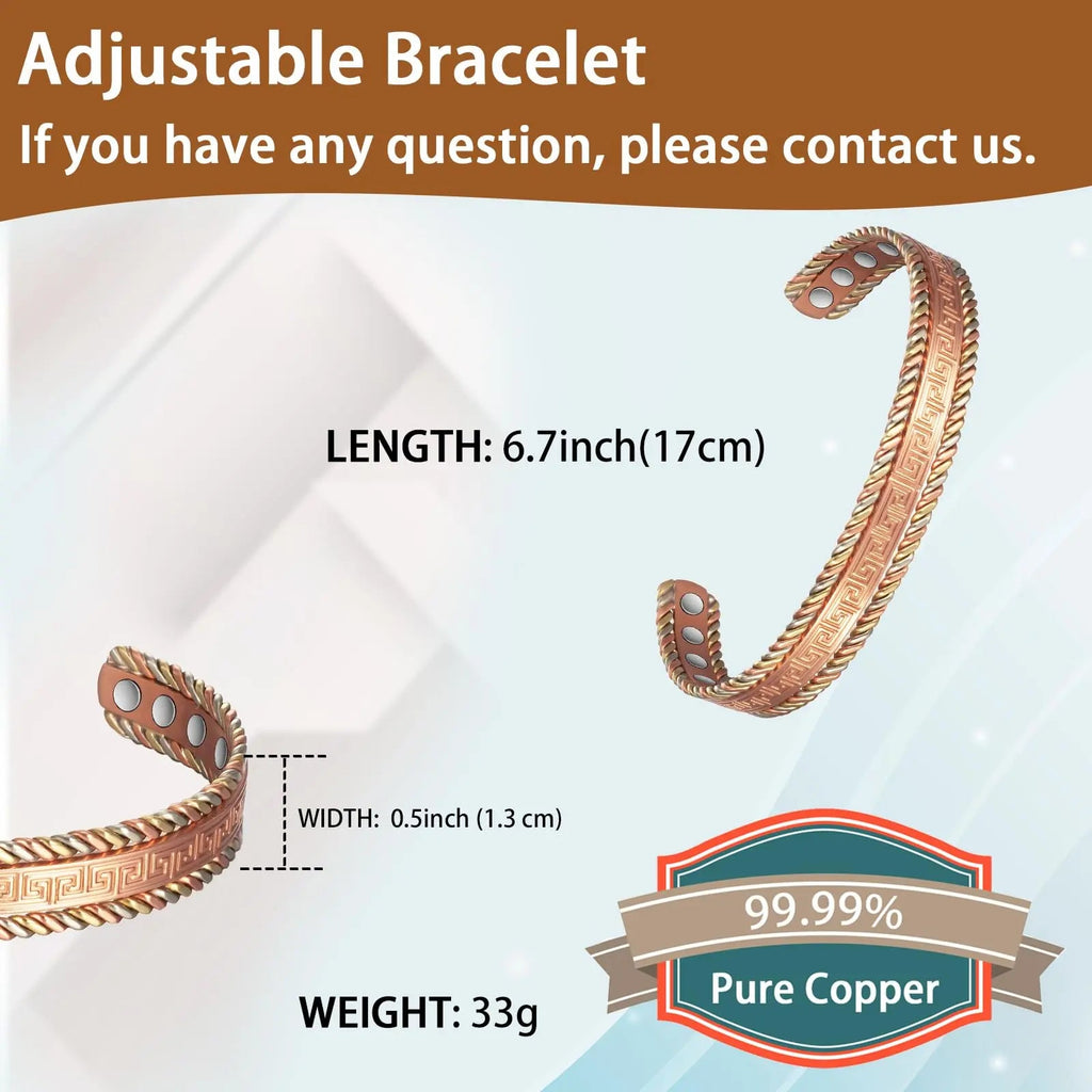 EnerCoppeX Copper Magnetic Bracelet for Women, 99.99% Pure Copper Cuff with 3500 Gauss Magnets (A) EnerCoppeX Au supplements
