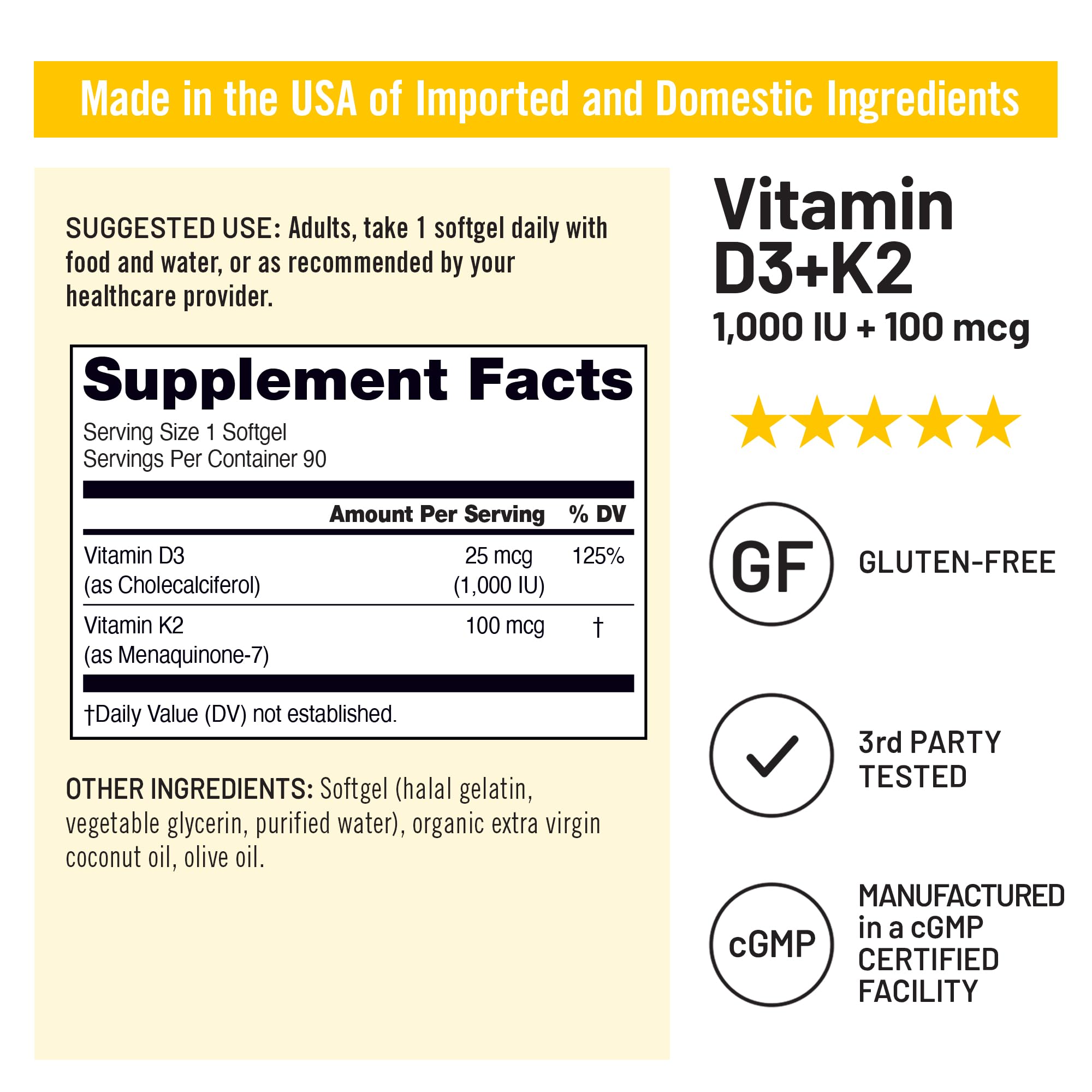 NatureWise Vitamin D3 1000IU + K2 (MK7) 100mcg with Organic Extra Virgin Coconut Oil - Supports Calcium Absorption, Bone & Immune Health - Non-GMO
