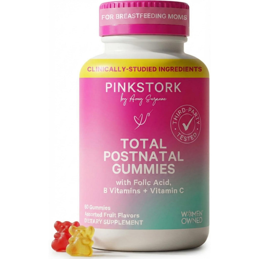Pink Stork Total Postnatal Vitamin Gummies - Multivitamin for Postpartum Recovery and Lactation Support - Folic Acid, B6, and Vitamin C