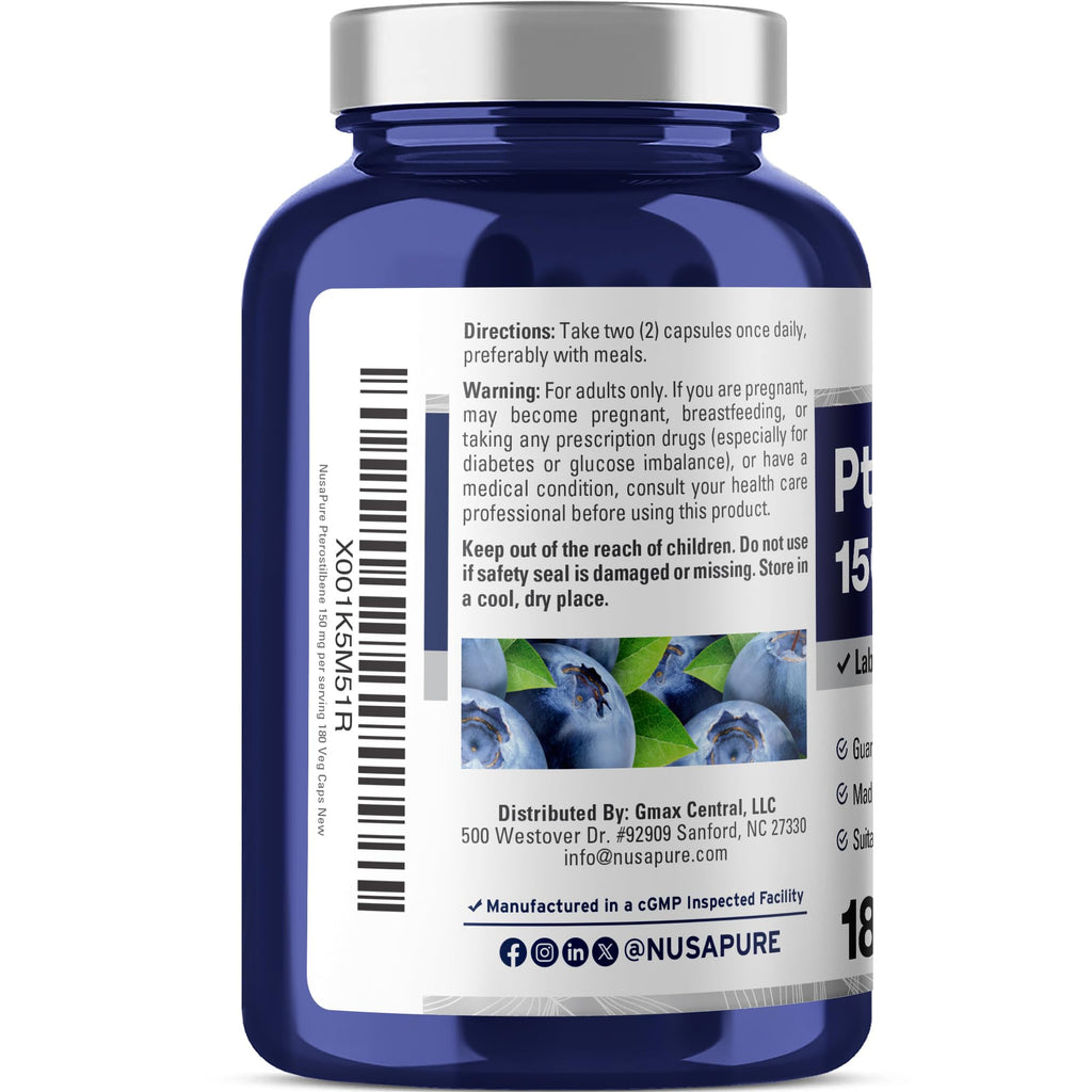 NusaPure Pterostilbene 150mg 180 Veggie Caps (Non-GMO, Vegan) NusaPure Au supplements