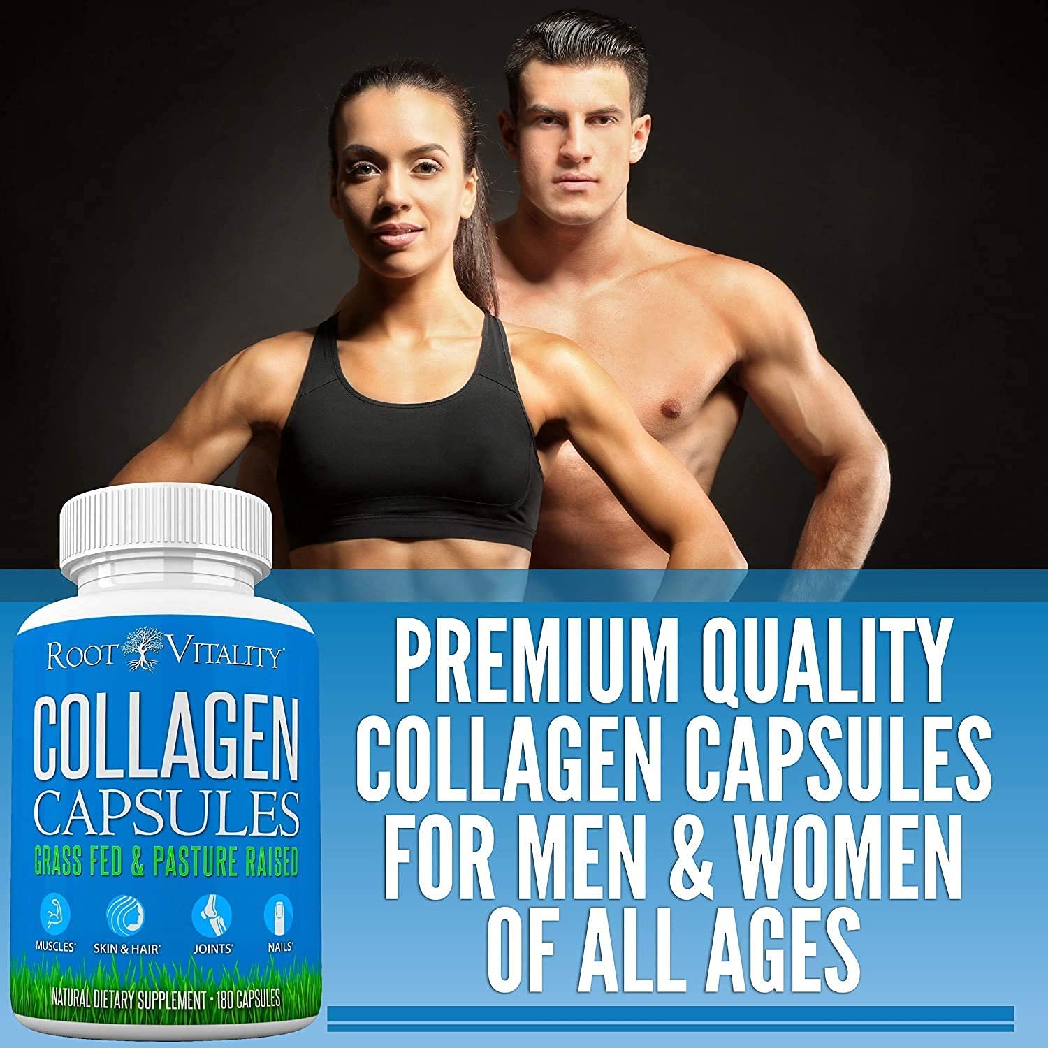 Root Vitality Collagen Peptides Capsules - Grass-Fed, Pasture-Raised Hydrolyzed Protein Supplement for Skin, Hair, & Nails - Non-GMO, Zero Sugar Daily Pills for Men & Women (180 Capsules) Root Vitality Au supplements
