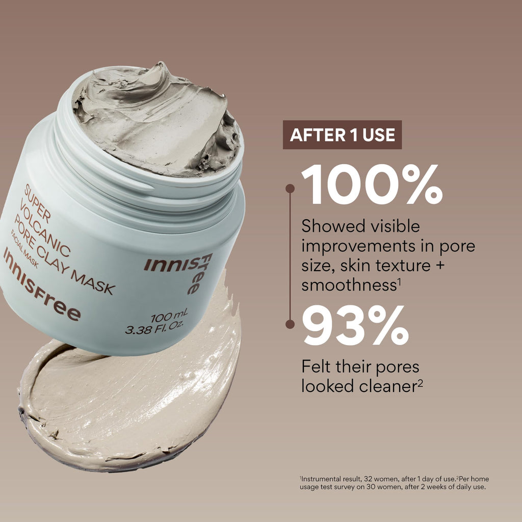 Innisfree Super Volcanic Clay Mask, Premium Korean Skincare with AHA and Natural Clusters for Deep Pore Detox, Gentle Exfoliation, Oil Control