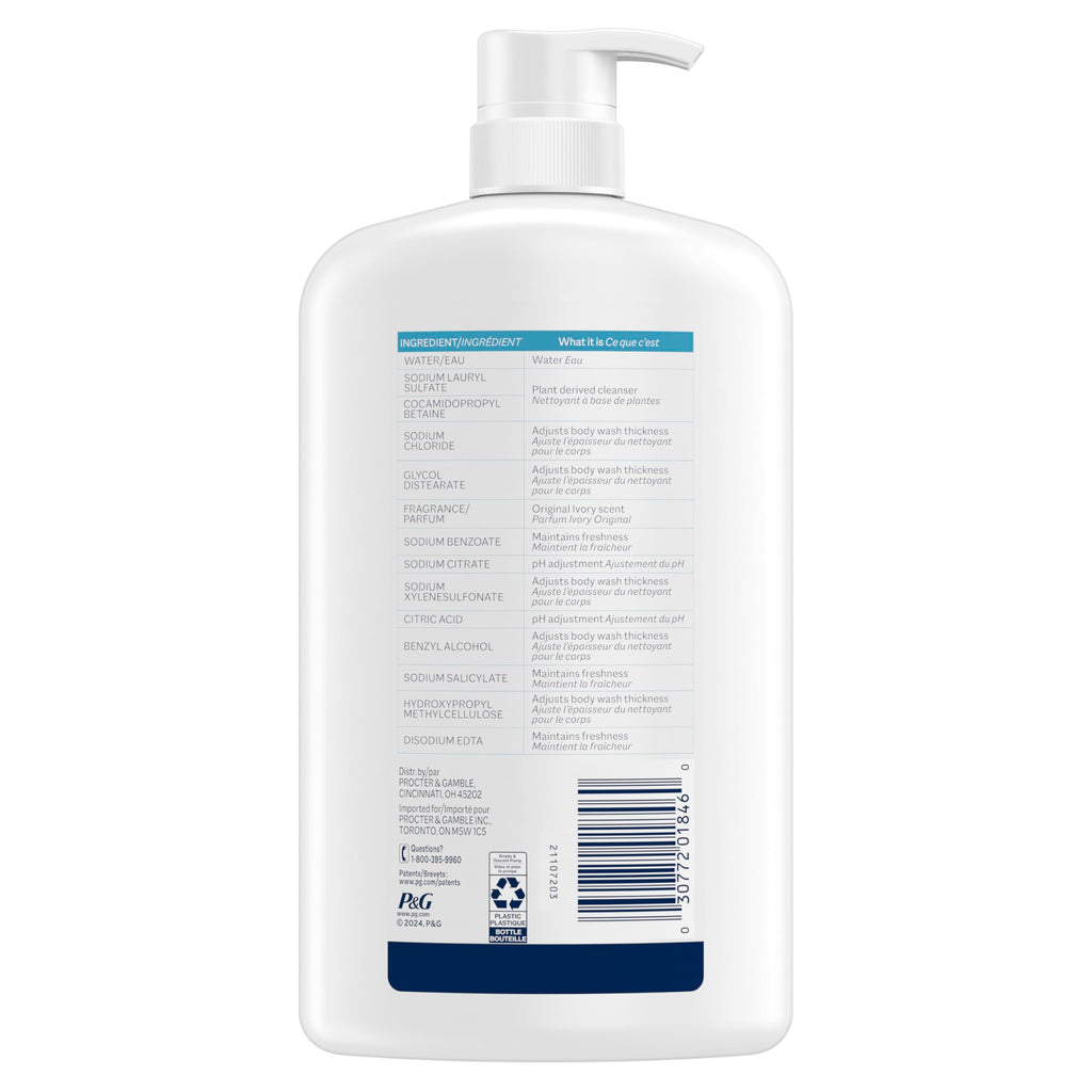 Ivory Body Wash, Designed for the Whole Family, Gentle Formula, Free of Dyes Heavy Perfumes Parabens Phthalates & Silicones