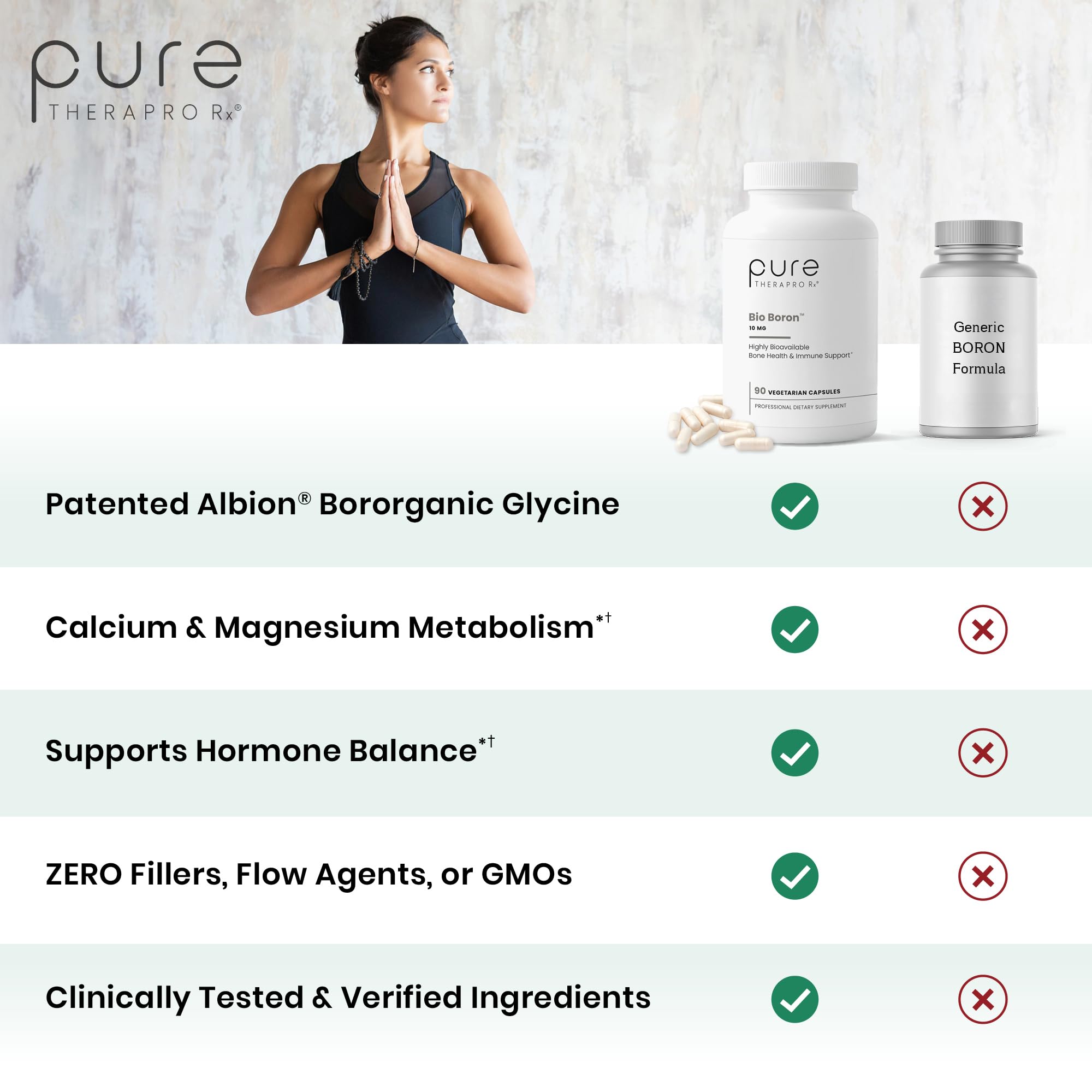 Pure TheraPro Rx Bio Boron 10mg, 3 Months Supply - Bororganic Glycine Boron for Men & Women - Premium Formula for Bone Health, Joint Flexibility