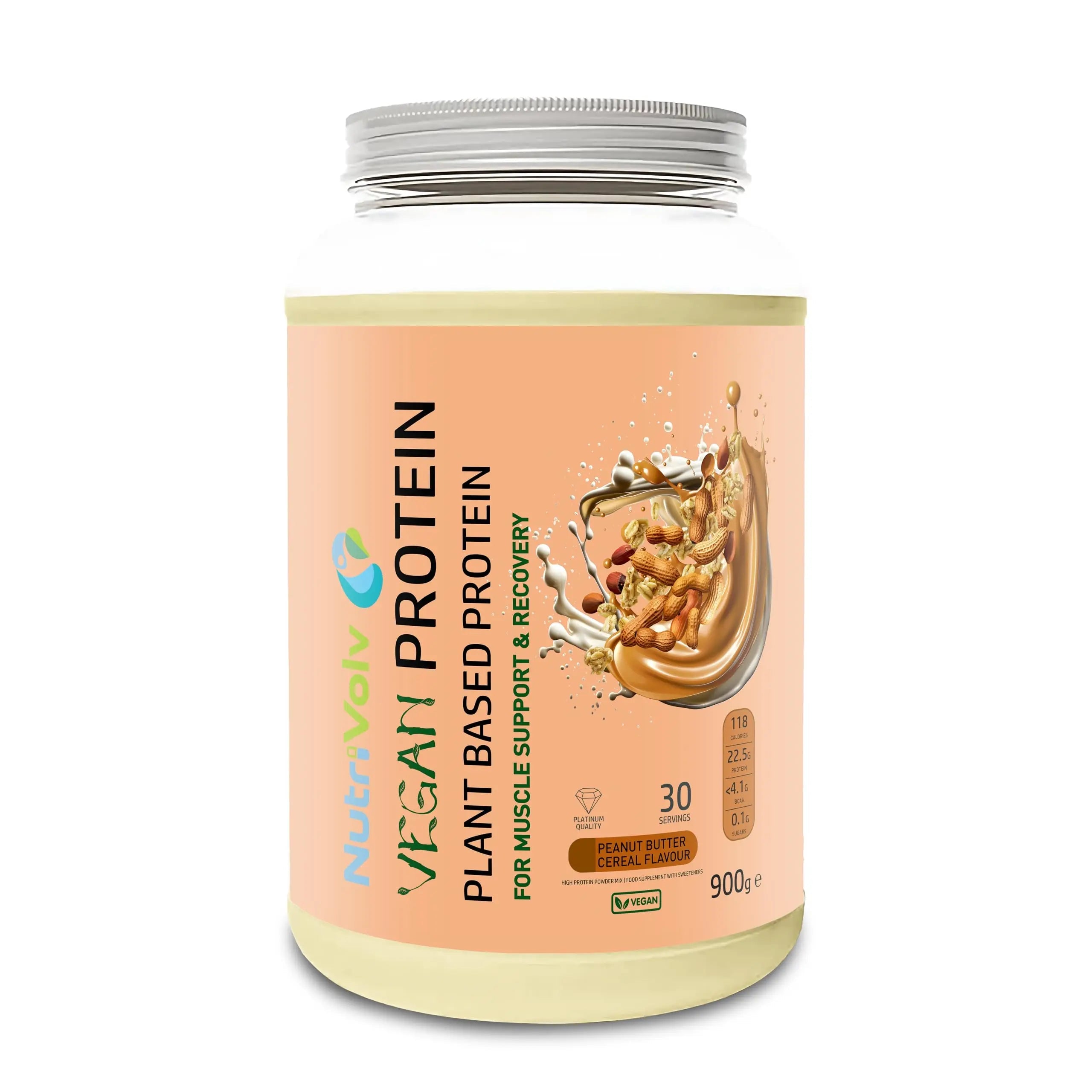 NutriVolv Vegan Plant Based Protein Powder | Peanut Butter Cereal Flavour 900g | Pea & Rice Protein Blend NutriVolv Au supplements