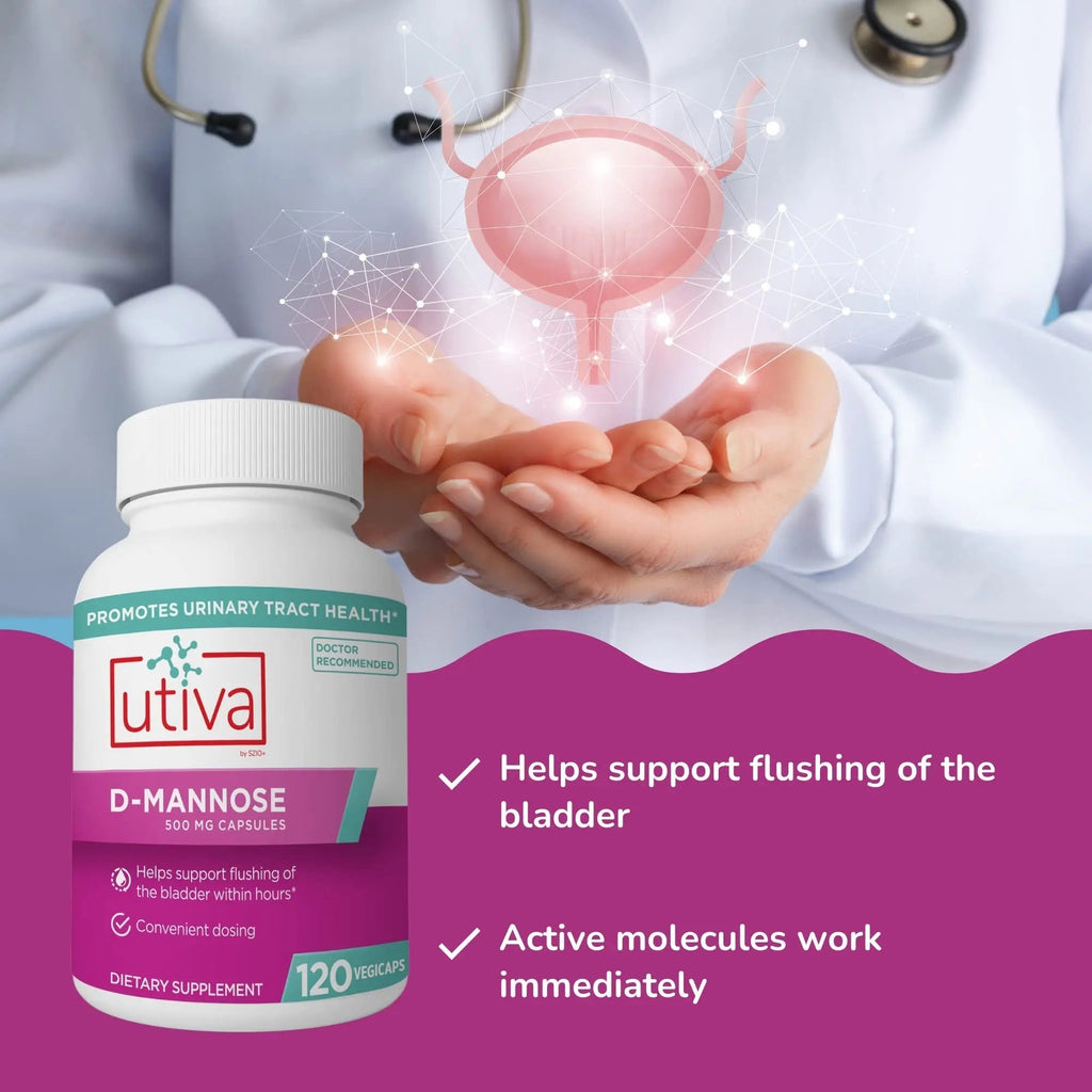 20% Bundle Utiva Cranberry PACs 30 Vegi Capsules Cranberry Supplement for Urinary Tract Health for Women and Men + Utiva D-Mannose 500mg 120 Capsules Naturally Flush The Bladder and Urinary Tract Szio+ Au supplements
