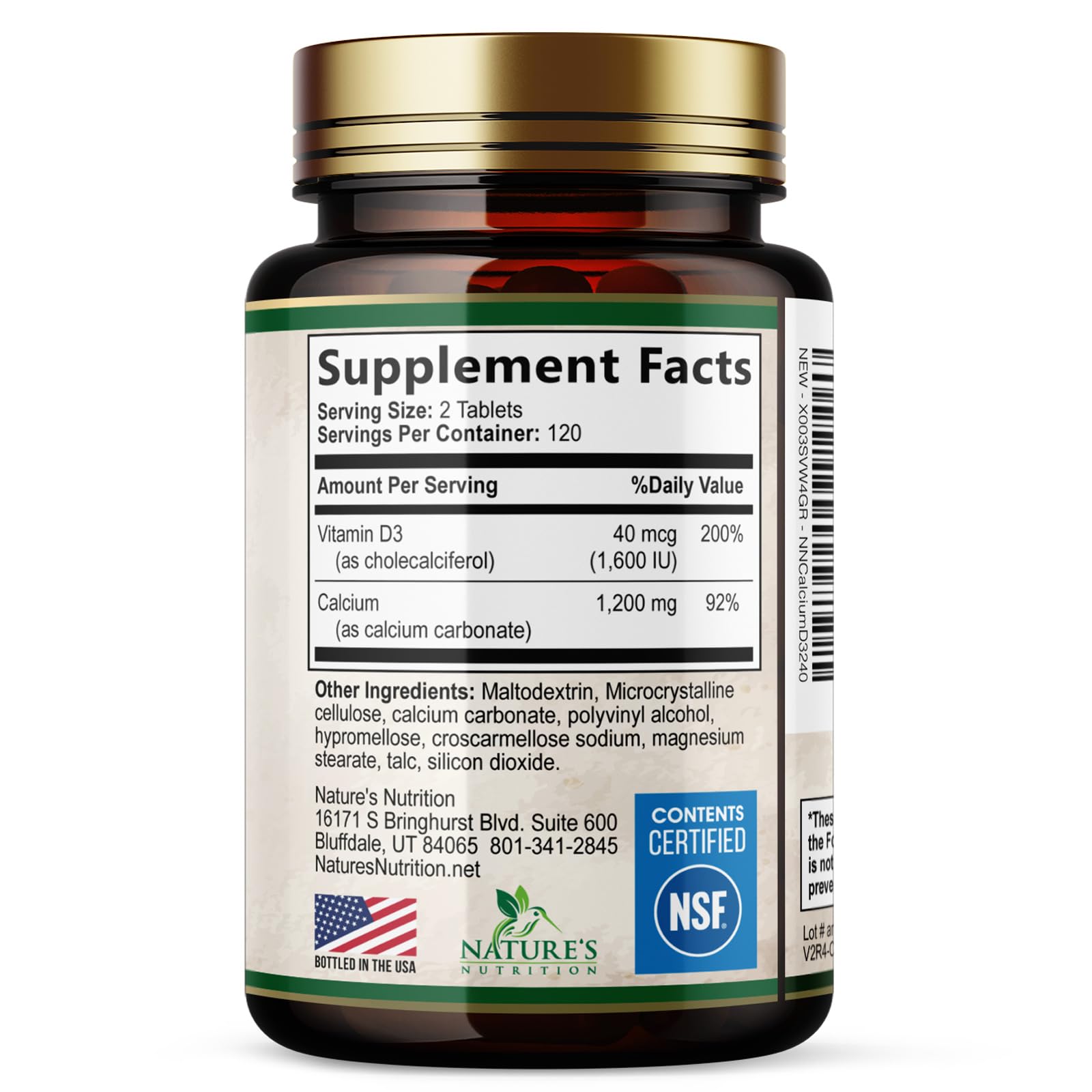 Calcium 1200 mg with Vitamin D3 - Per Serving - Bone Health Supplement - Vitamin D & Calcium Supplements for Women & Men - Bone Strength Support