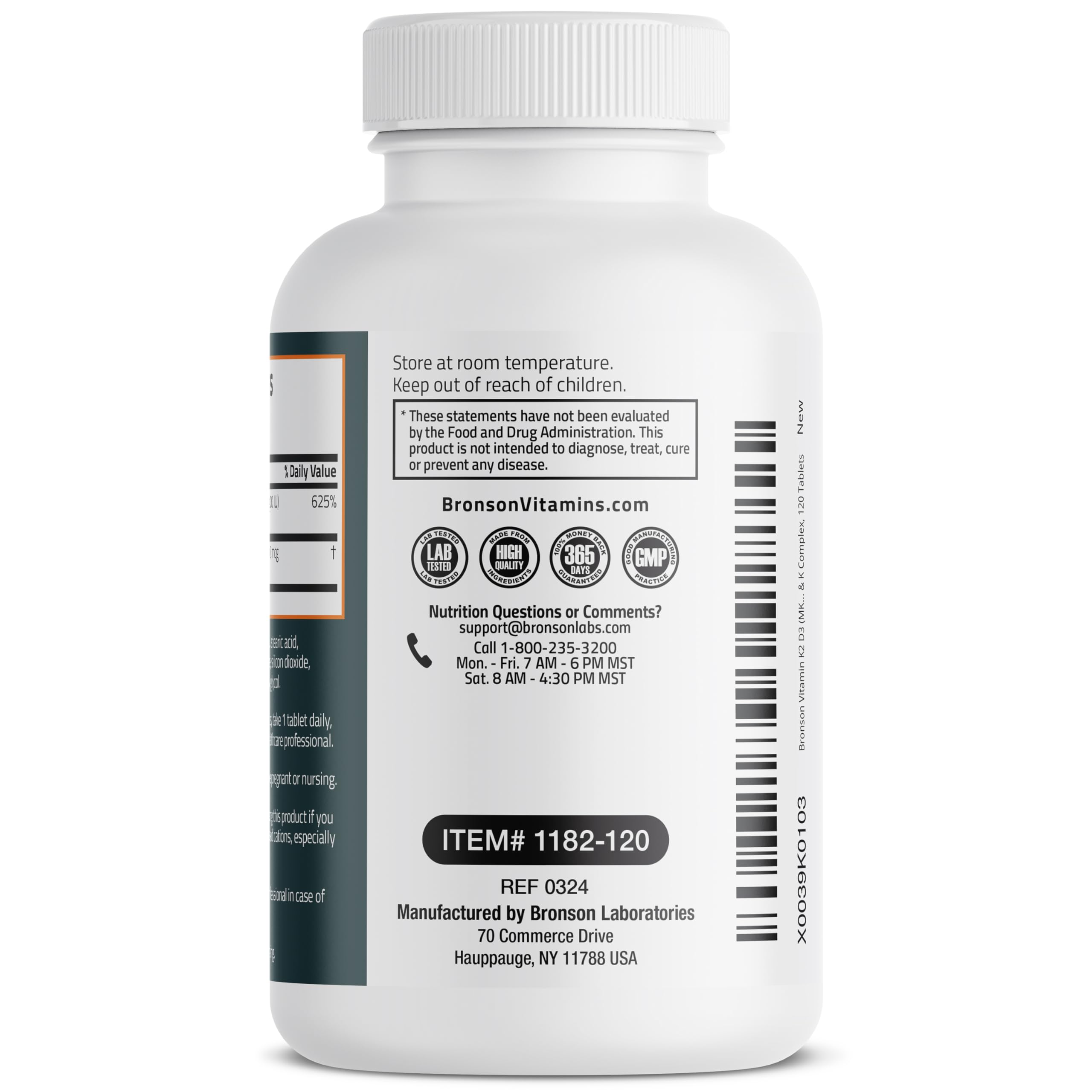 Bronson Vitamin K2 D3 (MK7) Supplement Non-GMO Formula Vitamin D3 5000IU (125 mcg) & 90 mcg K2 MK-7, Easy to Swallow D