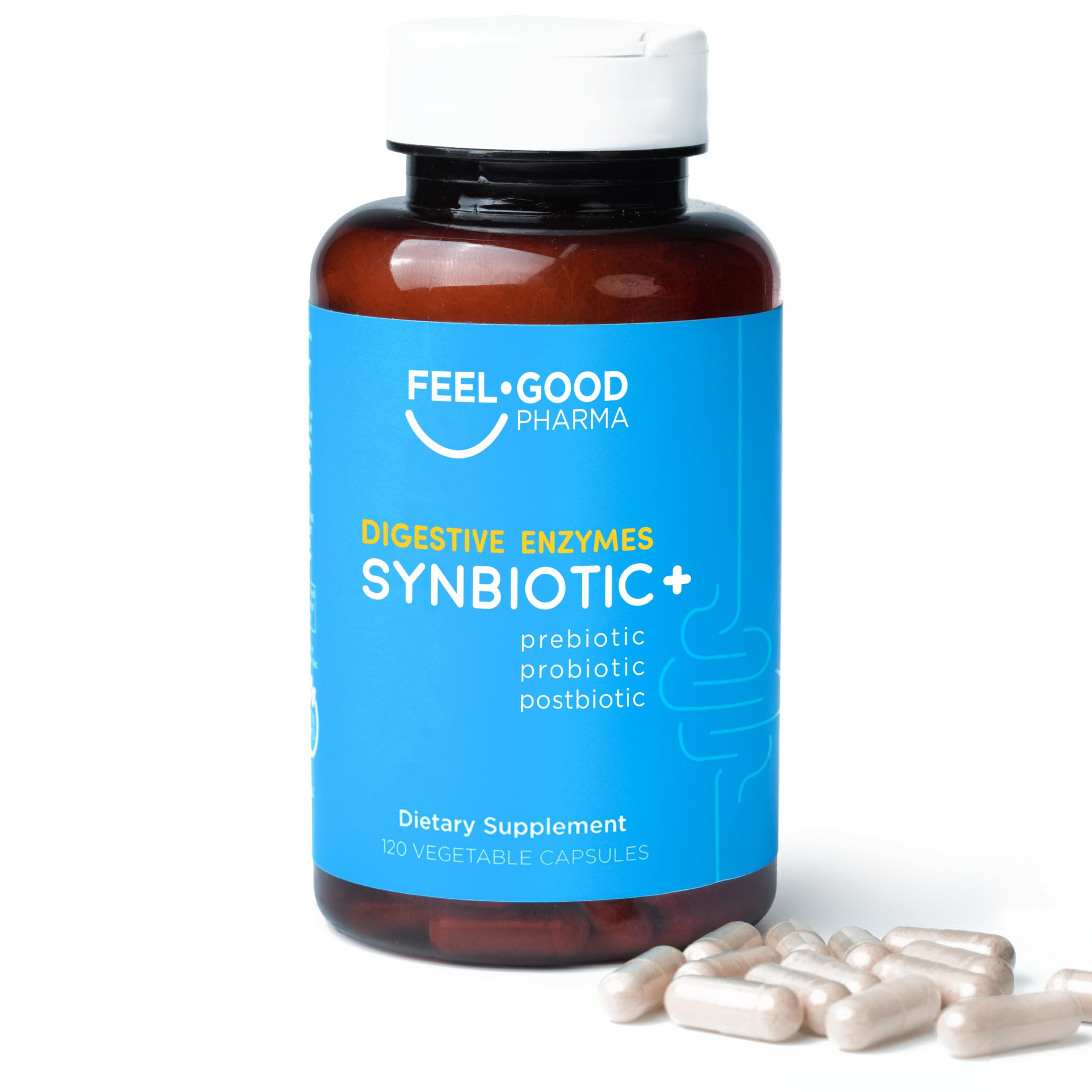 Feel Good Digestive Enzymes 4-in-1 Synbiotic+ – with Prebiotics, Probiotics & Postbiotics – Gut Health, Digestion & Bloating Relief