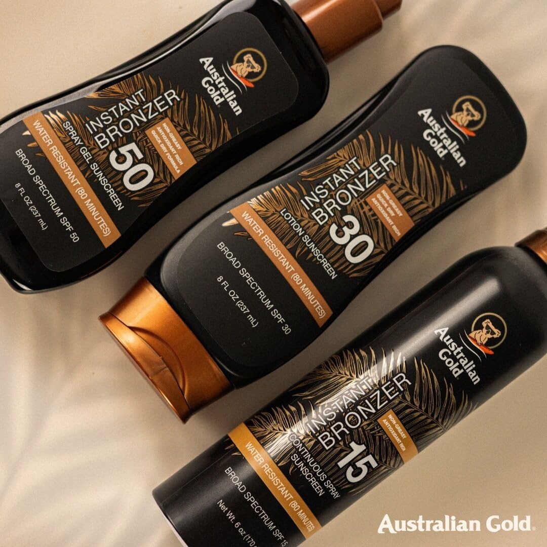 Australian Gold Spray Gel Sunscreen with Instant Bronzer SPF 50, 8 Ounce | Moisturize & Hydrate Skin