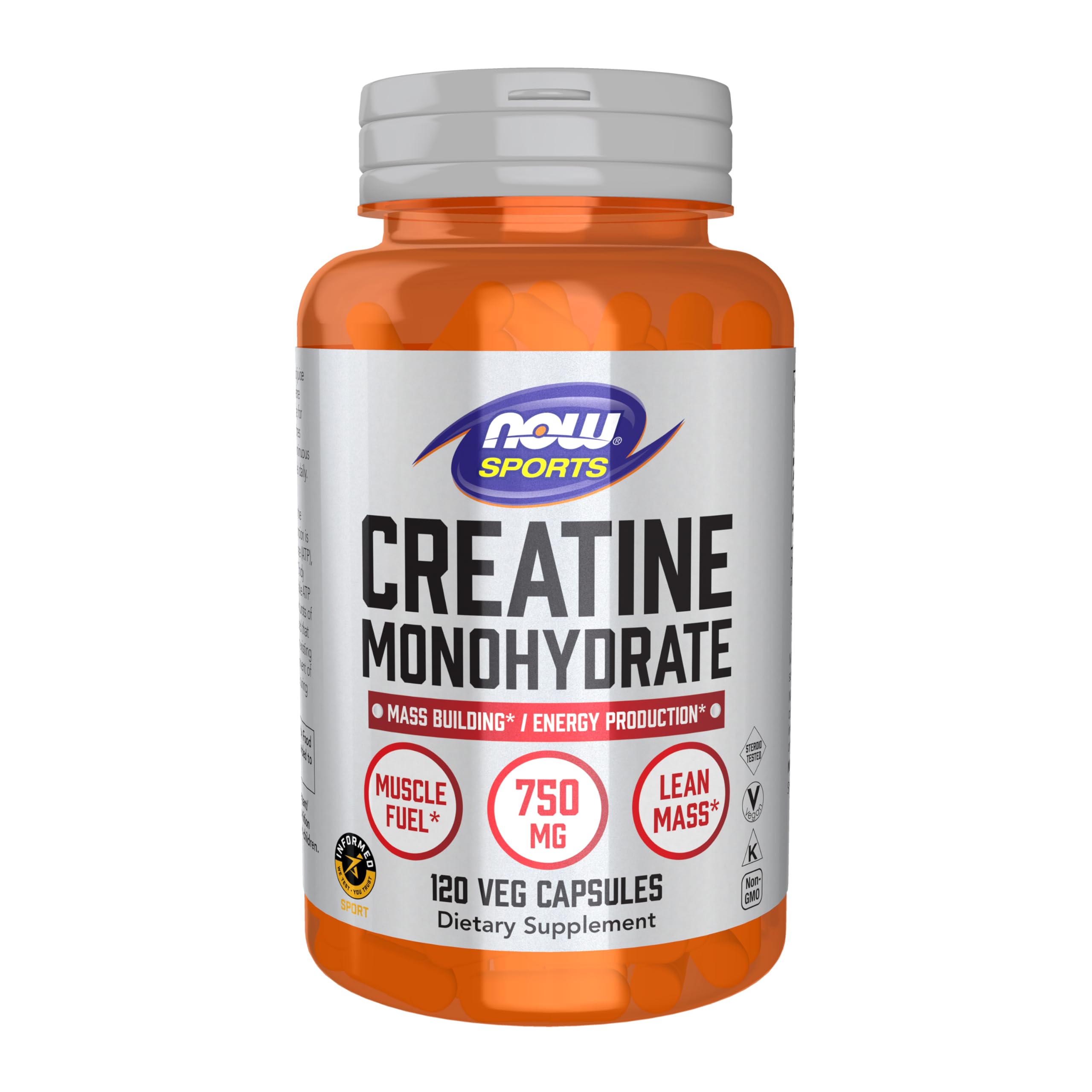 NOW Foods Sports Nutrition, Creatine Monohydrate 750 mg, Mass Building*/Energy Production*, 120 Veg Capsules NOW Foods Au supplements