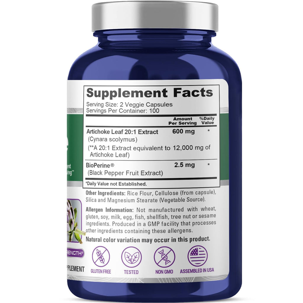 NusaPure Artichoke 20:1 Extract, 600 mg Equivalent to 12,000mg 200 Veggie caps (Non-GMO, Gluten Free) NusaPure Au supplements