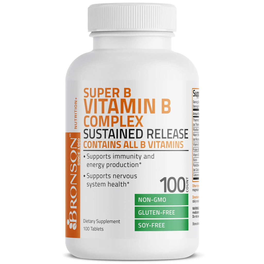 Bronson Super B Vitamin B Complex Sustained Slow Release Vitamin B1, B2, B3, B6, B9 Bronson Au supplements